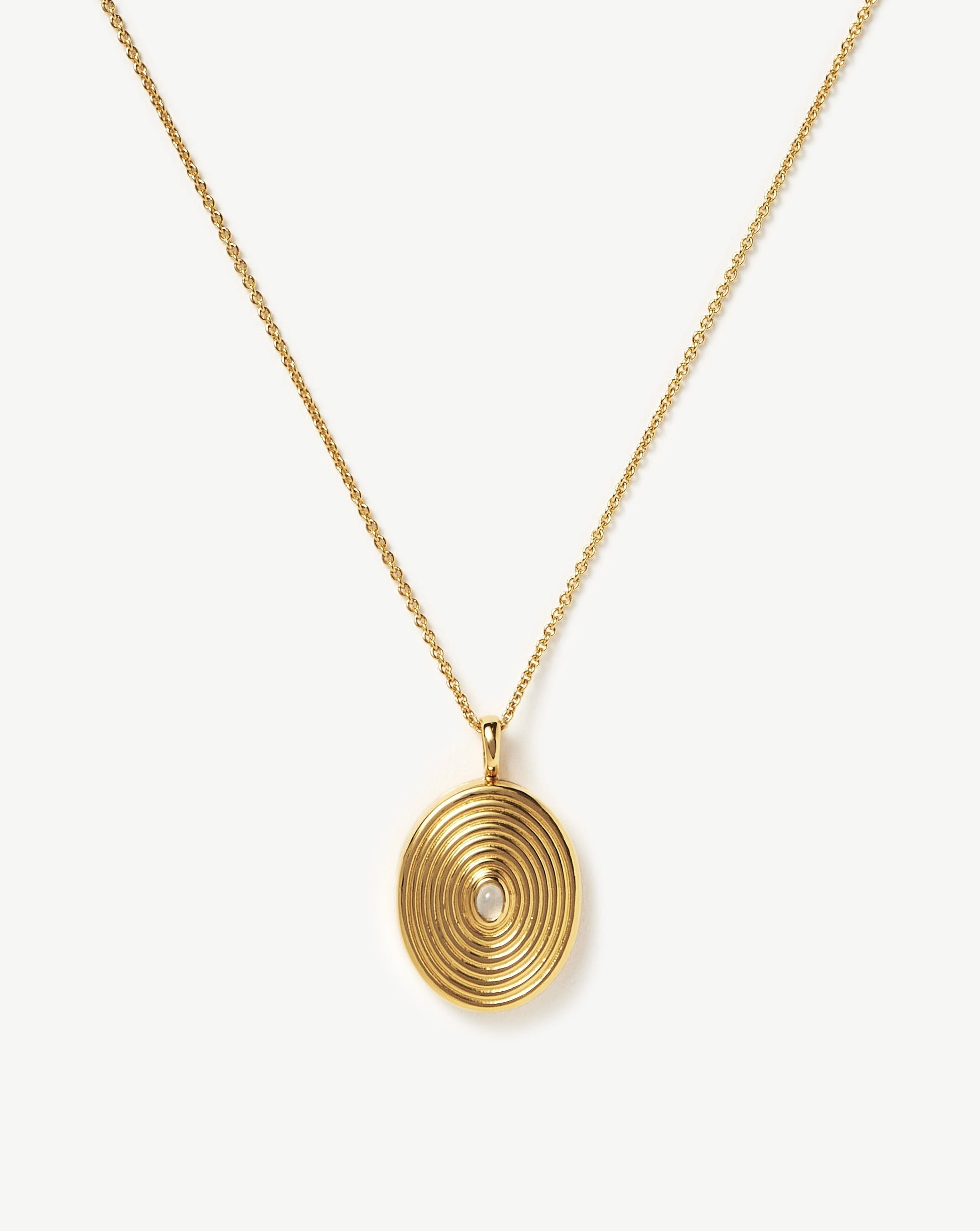 Engravable Oval Locket Necklace with Rainbow Moonstone | 18k Gold Plated