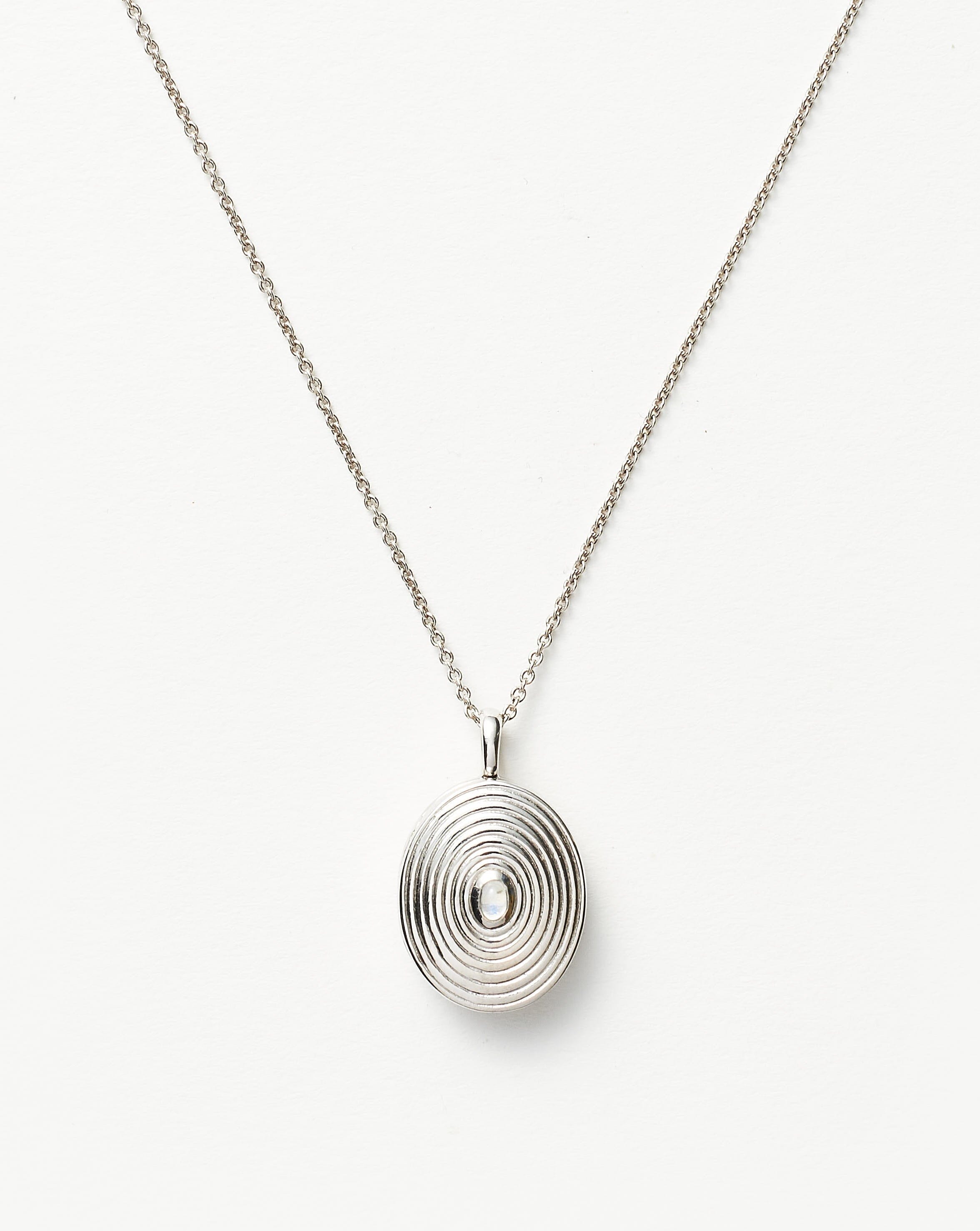 Engravable Oval Locket Necklace with Rainbow Moonstone | Sterling Silver