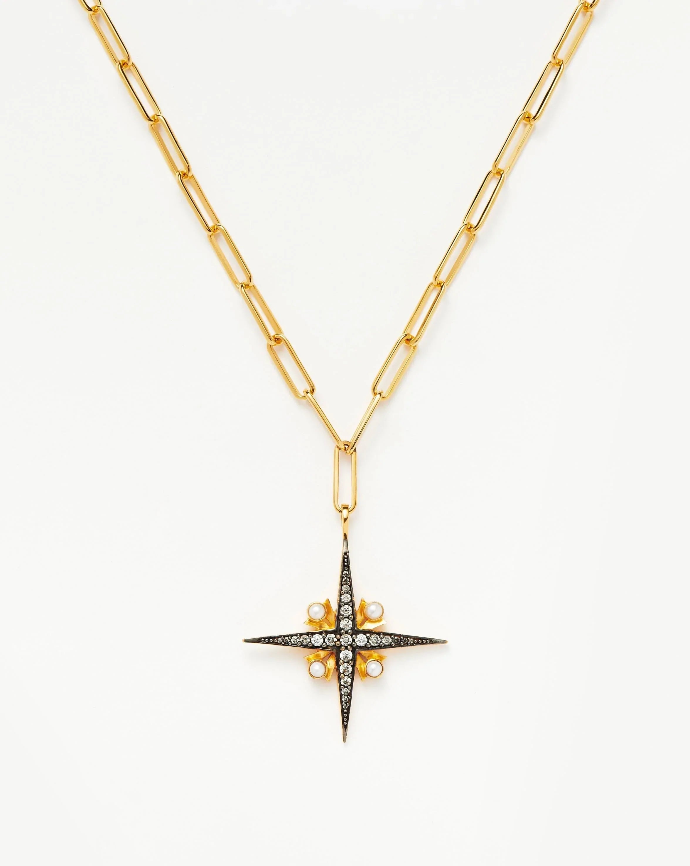 North Star Pearl Chain Necklace | 18k Gold Plated & Freshwater Pearl | Harris Reed