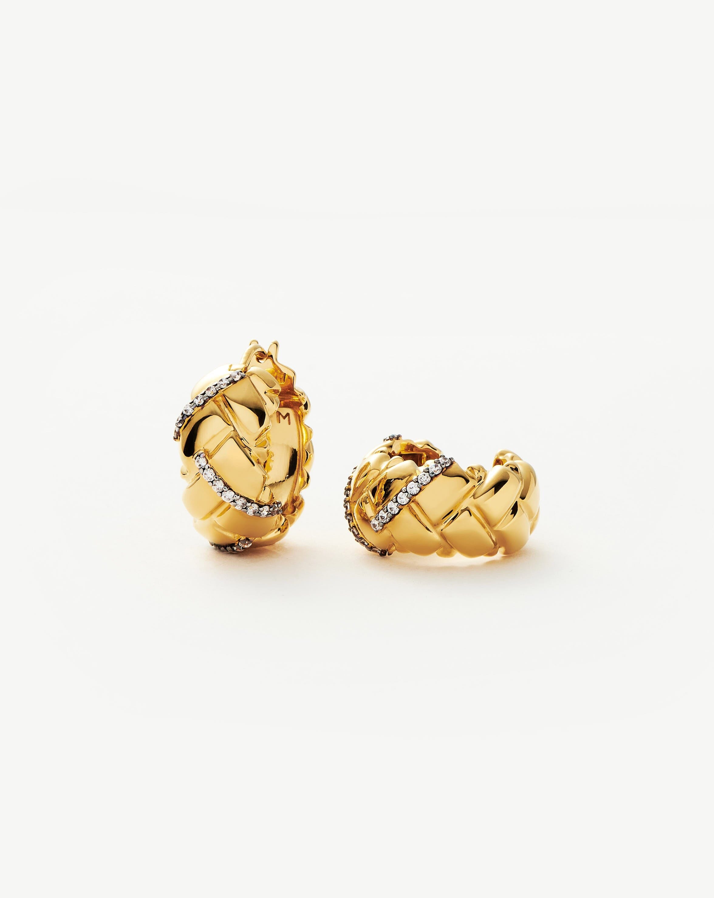 Pave Waffle Hoop Earrings in 18k Gold | Lucy Williams