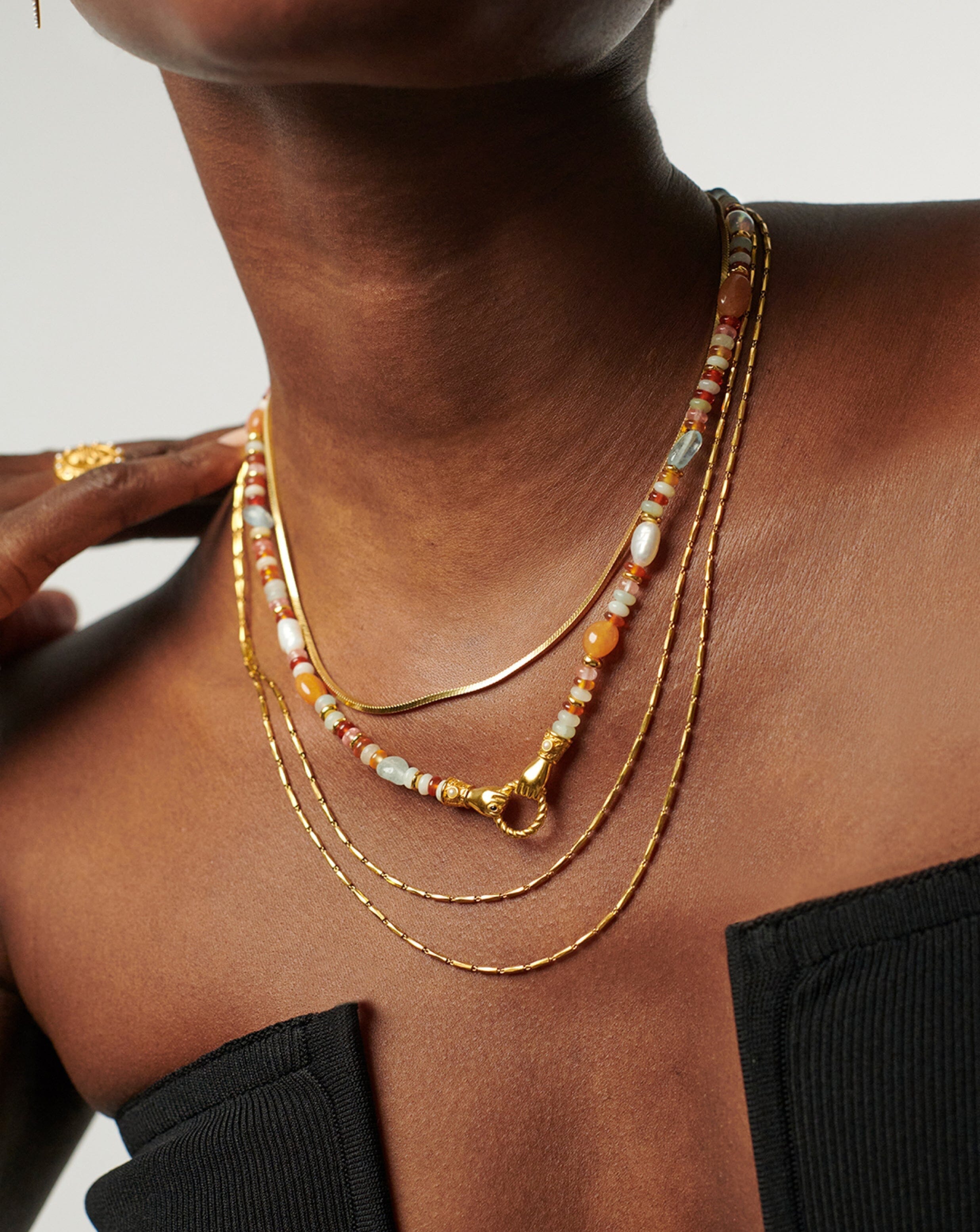 Beaded Gemstone Necklace with 18k Gold Plating & Pearls | Harris Reed
