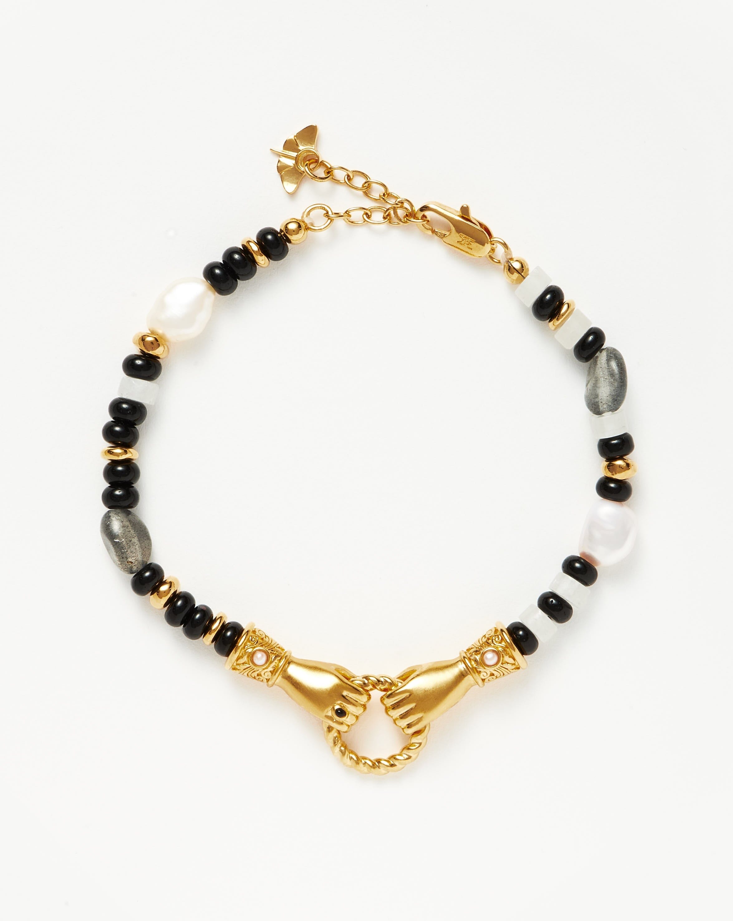 Beaded Gemstone Bracelet with Pearl & Black Chalcedony | Harris Reed