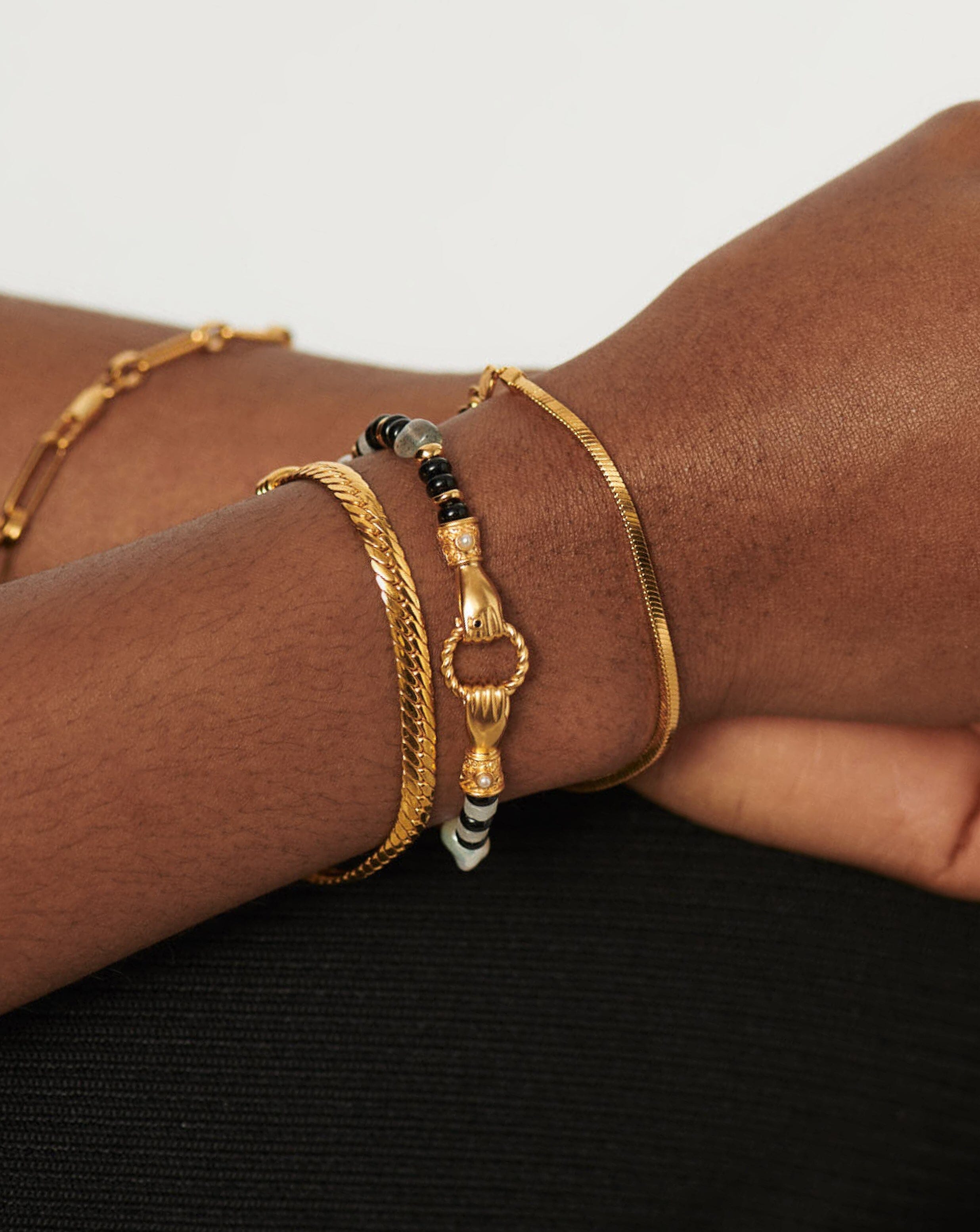 Beaded Gemstone Bracelet with Pearl & Black Chalcedony | Harris Reed