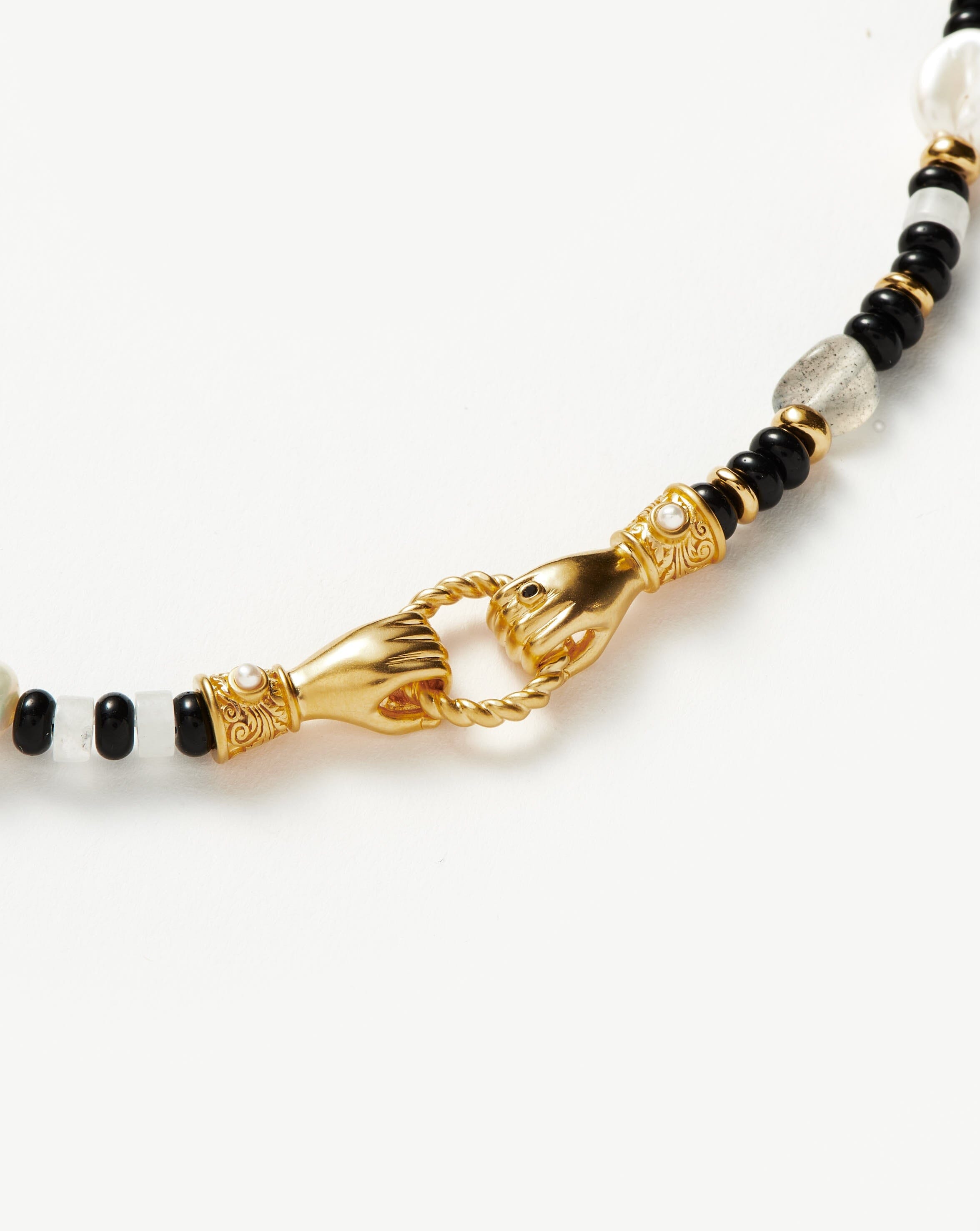 Beaded Gemstone Bracelet with Pearl & Black Chalcedony | Harris Reed
