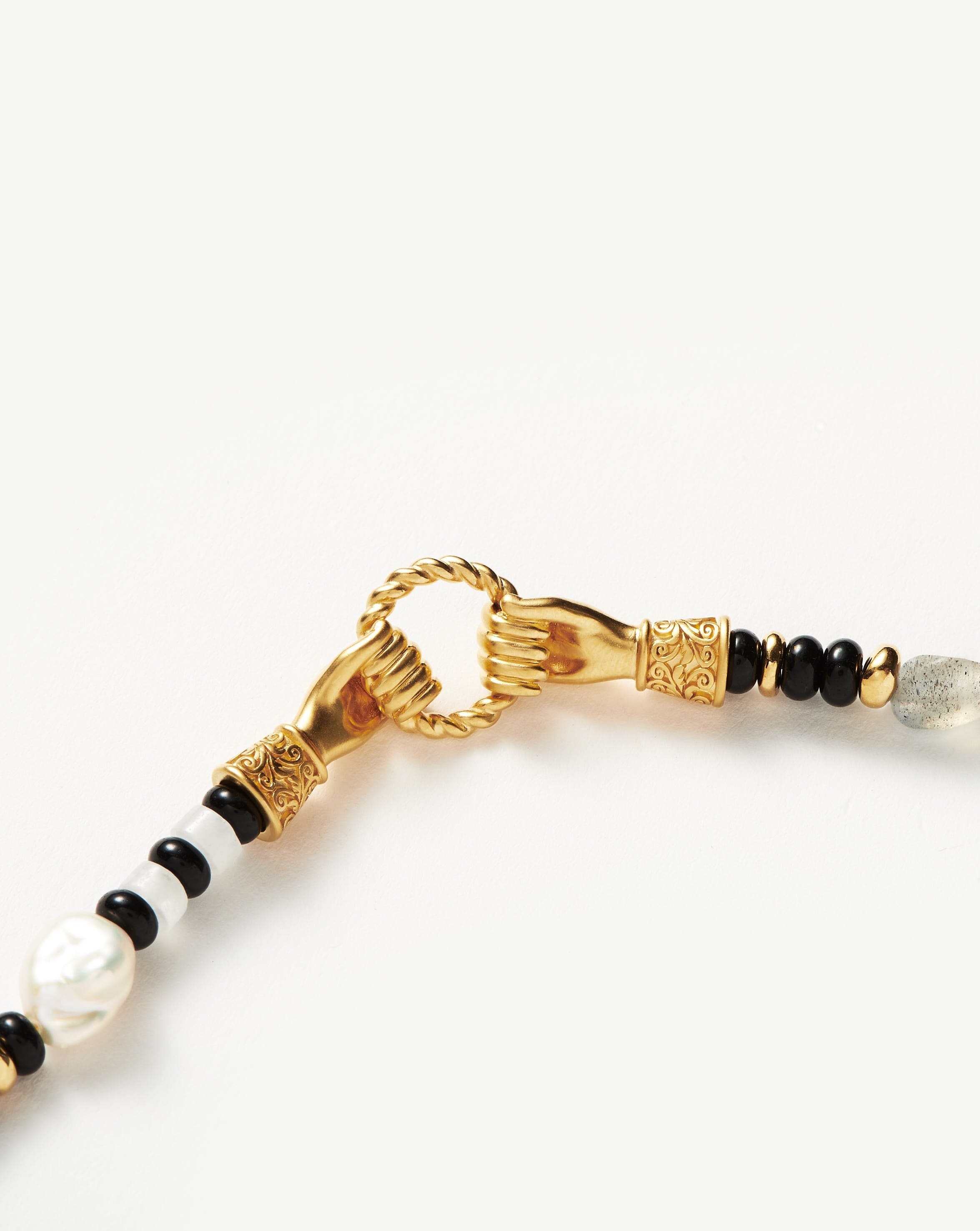 Beaded Gemstone Bracelet with Pearl & Black Chalcedony | Harris Reed