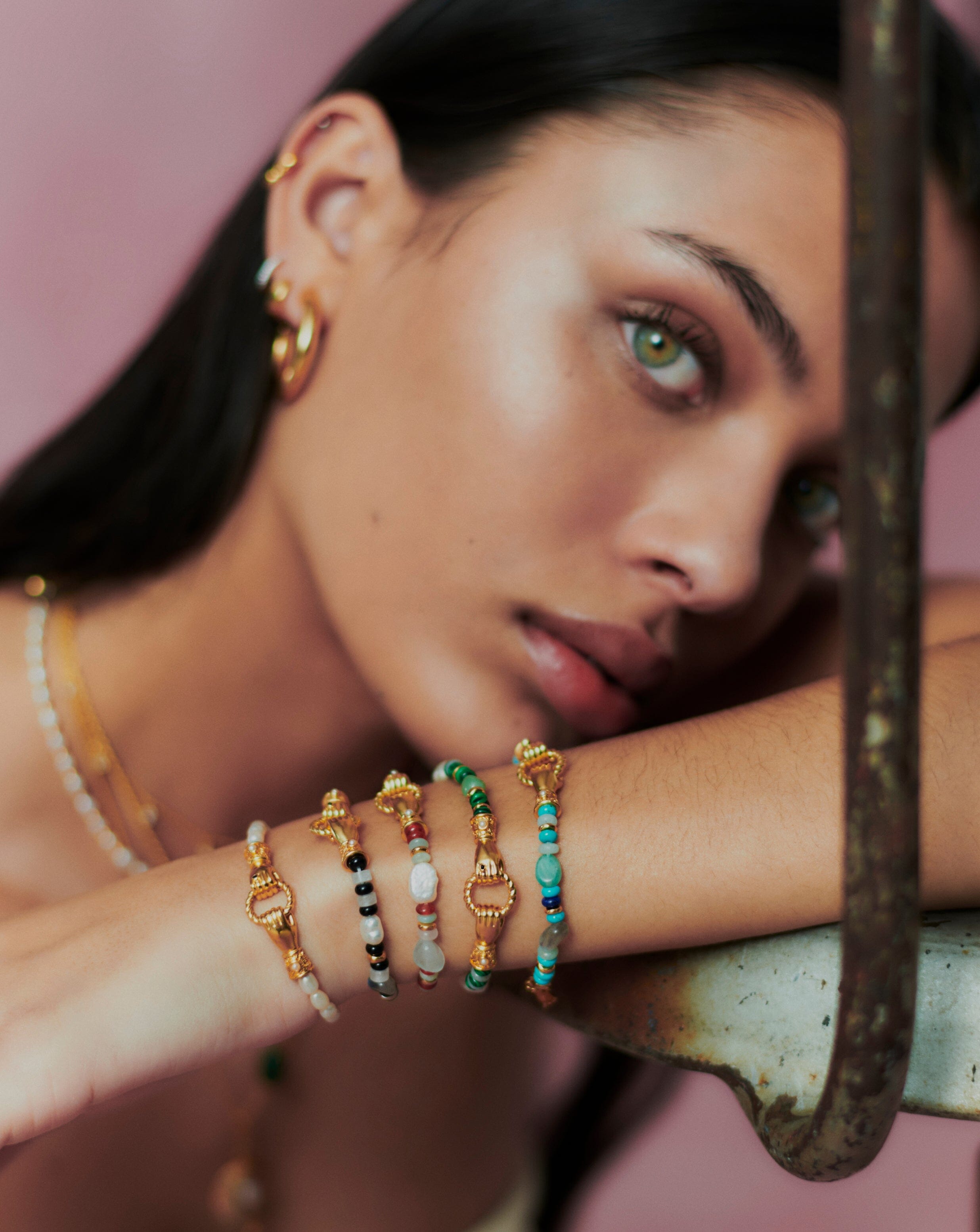 Beaded Gemstone Bracelet with Pearl & Black Chalcedony | Harris Reed