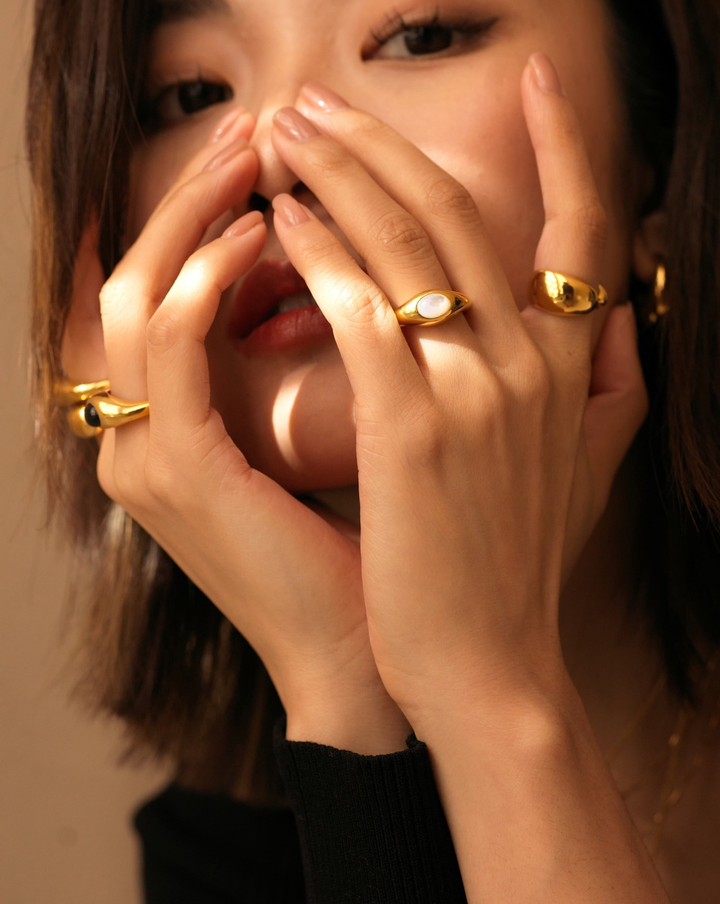Mother of Pearl Stacking Ring | 18k Gold Vermeil Handcrafted Jewelry | Savi