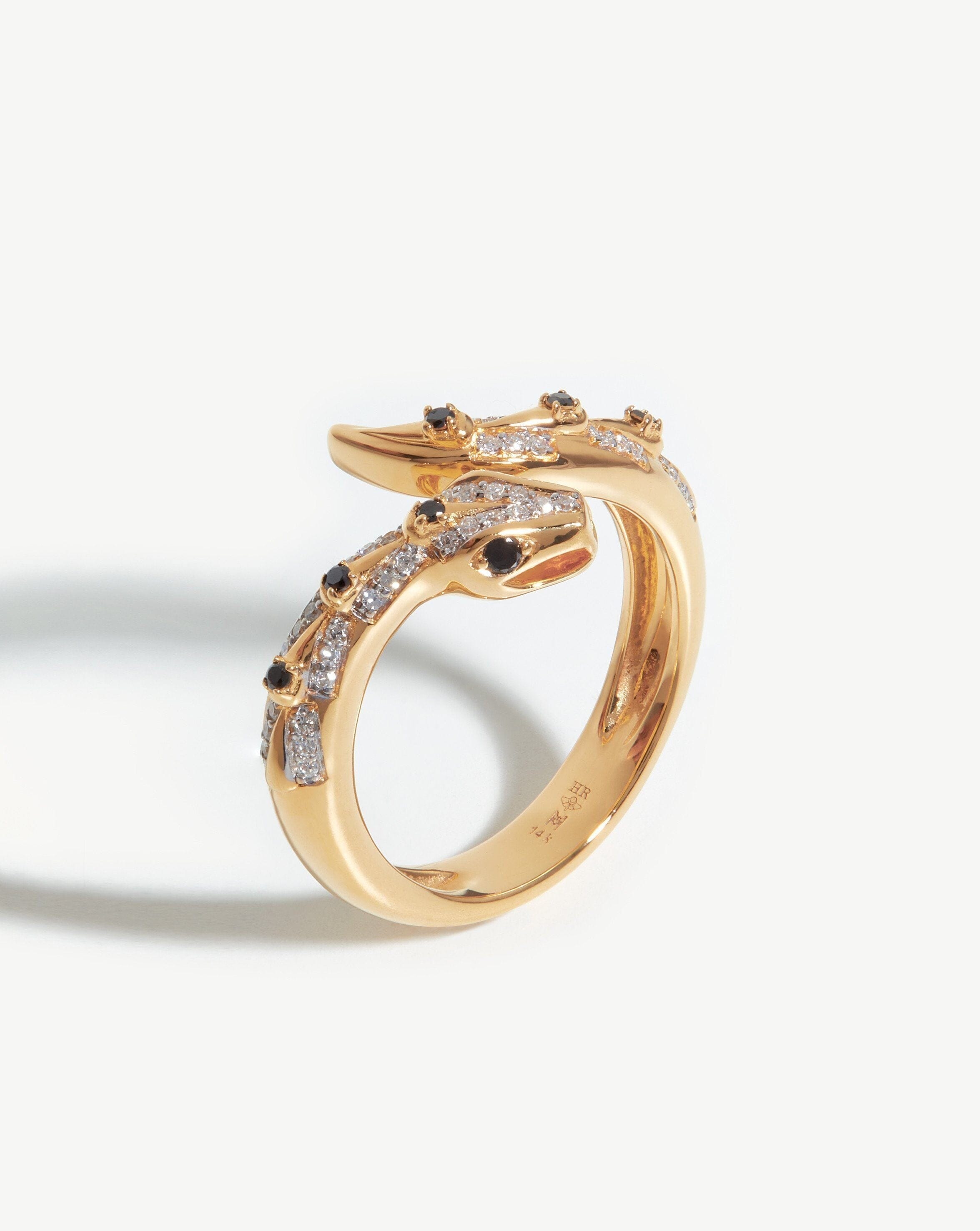14k Gold Serpent Ring with Diamonds | Harris Reed Fine Jewelry