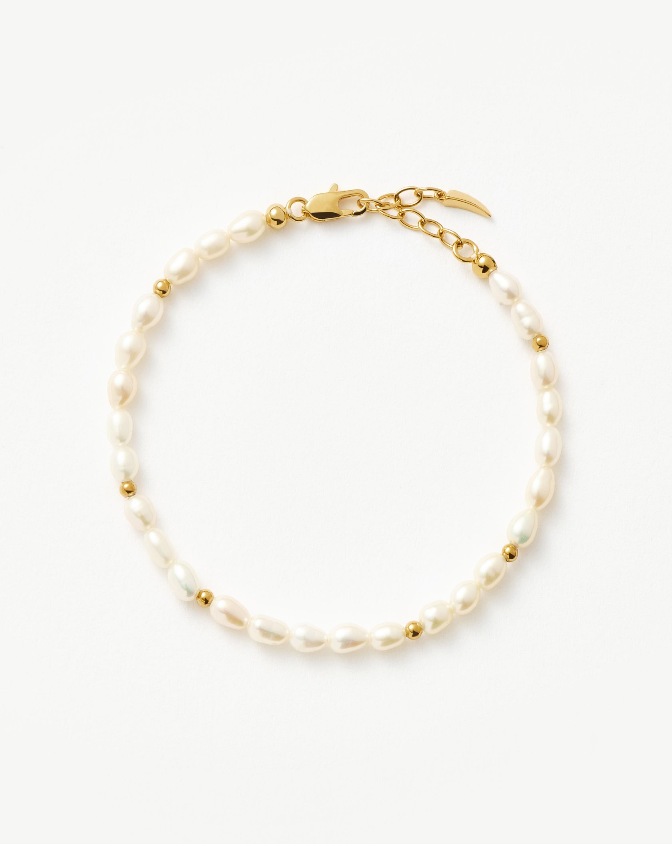 Freshwater Pearl Beaded Bracelet with 18k Gold Plated Accents