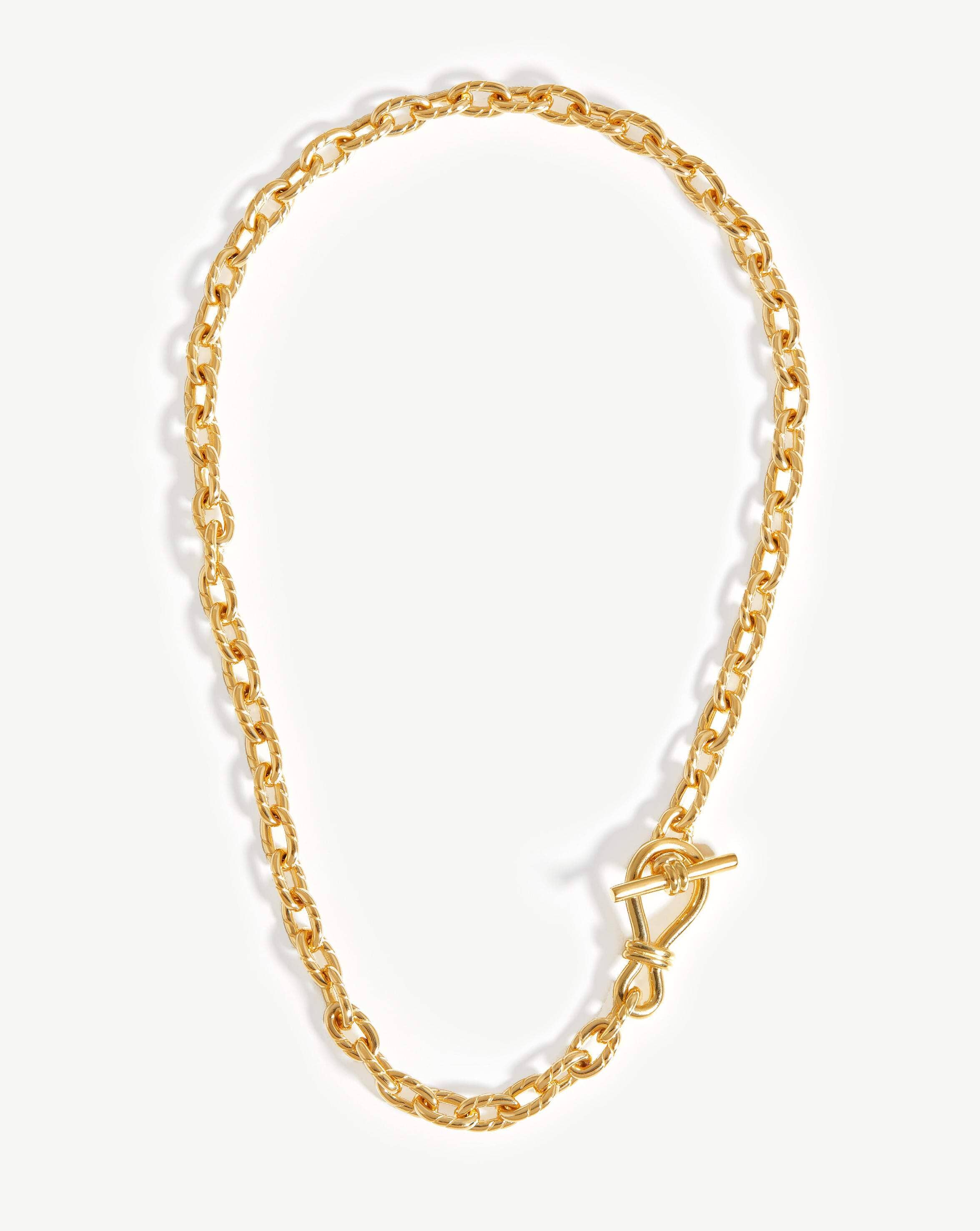 Twisted Link T-Bar Chain Necklace in 18k Gold Plated Brass | 500mm