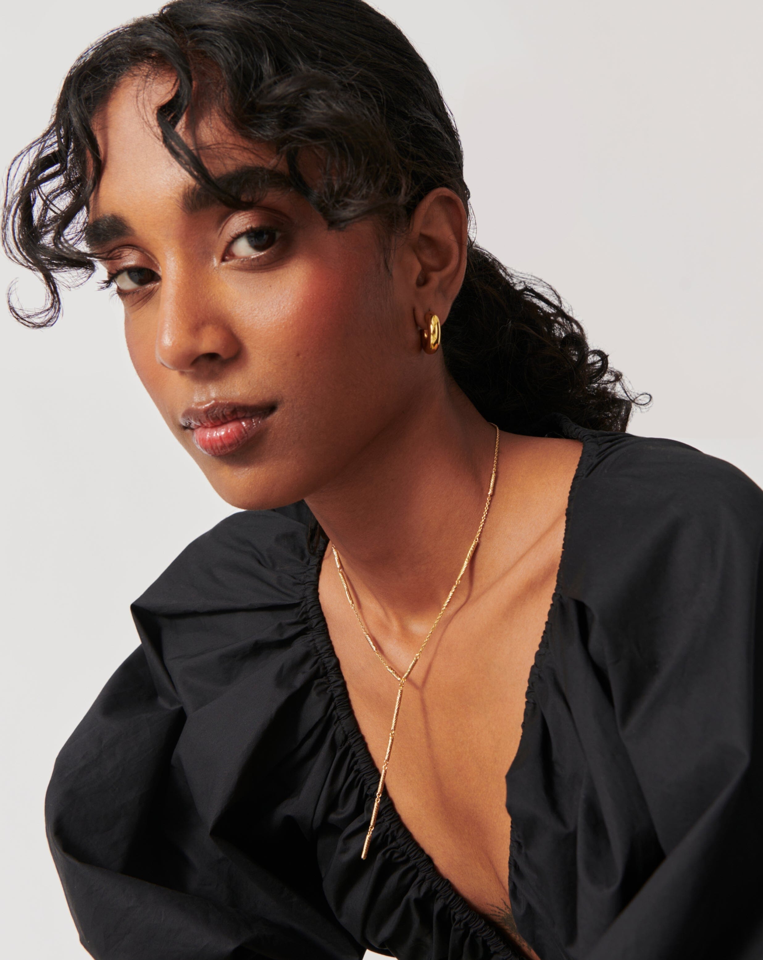 Textured Lariat Chain Necklace in 18k Gold | Wavy Ridge