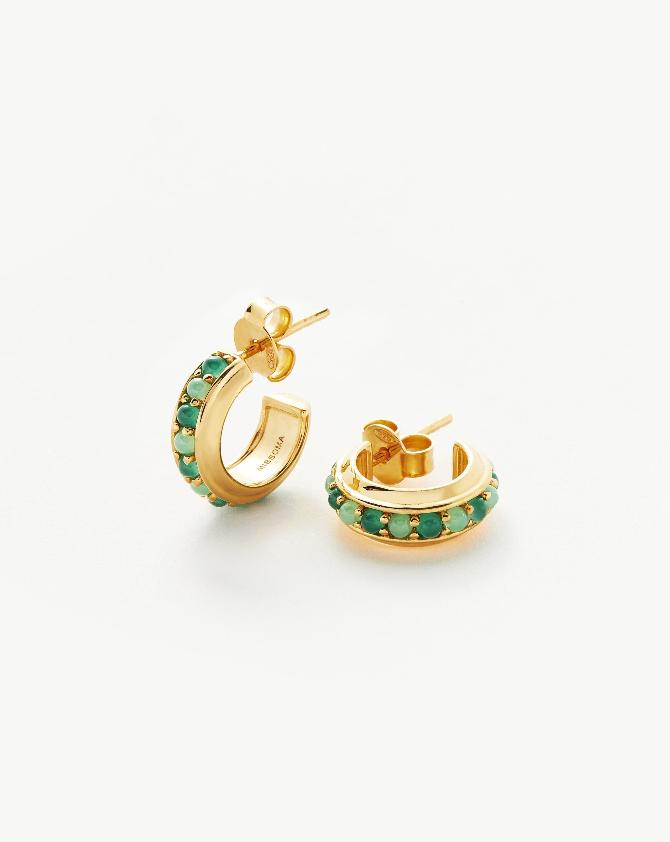 Green Onyx & Chalcedony Hoop Earrings | 18k Gold Vermeil | Hot Rox