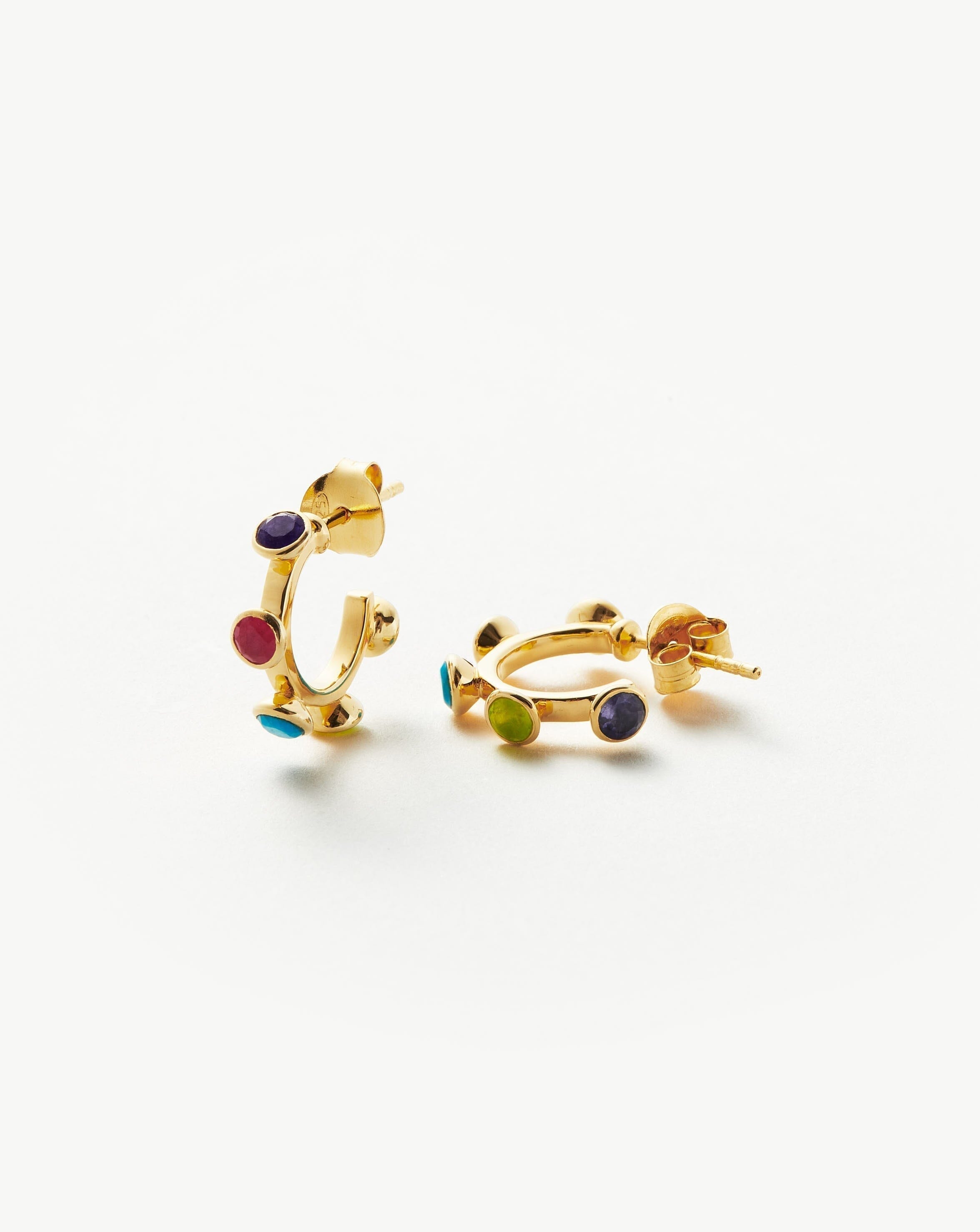 Multi Gemstone Small Hoop Earrings in 18k Gold Vermeil | Hot Rox