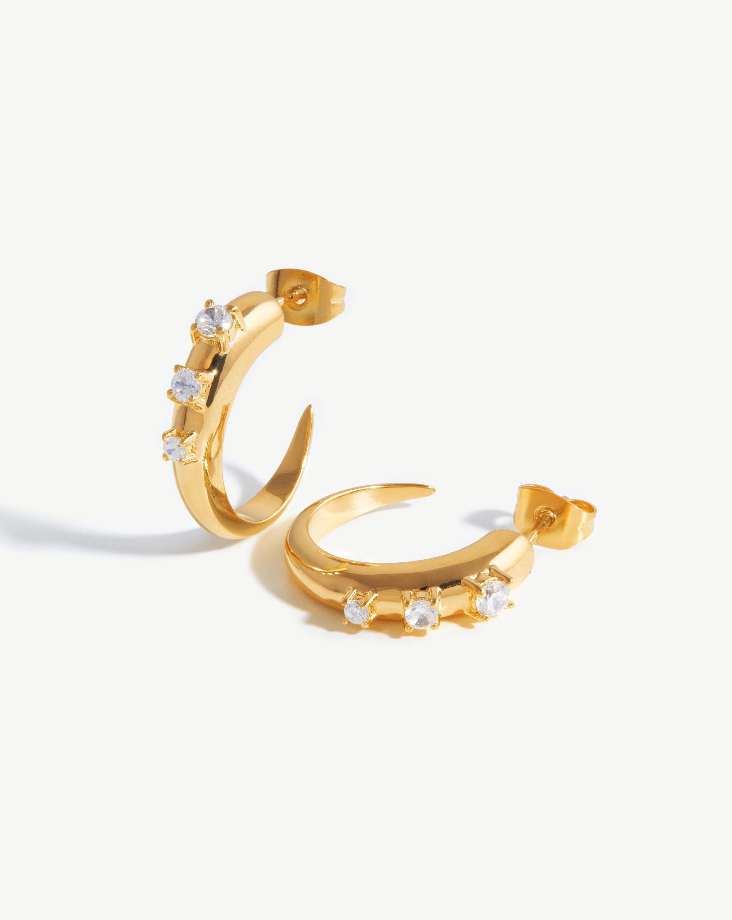 Small Cubic Zirconia Claw Hoop Earrings | 18k Gold Plated