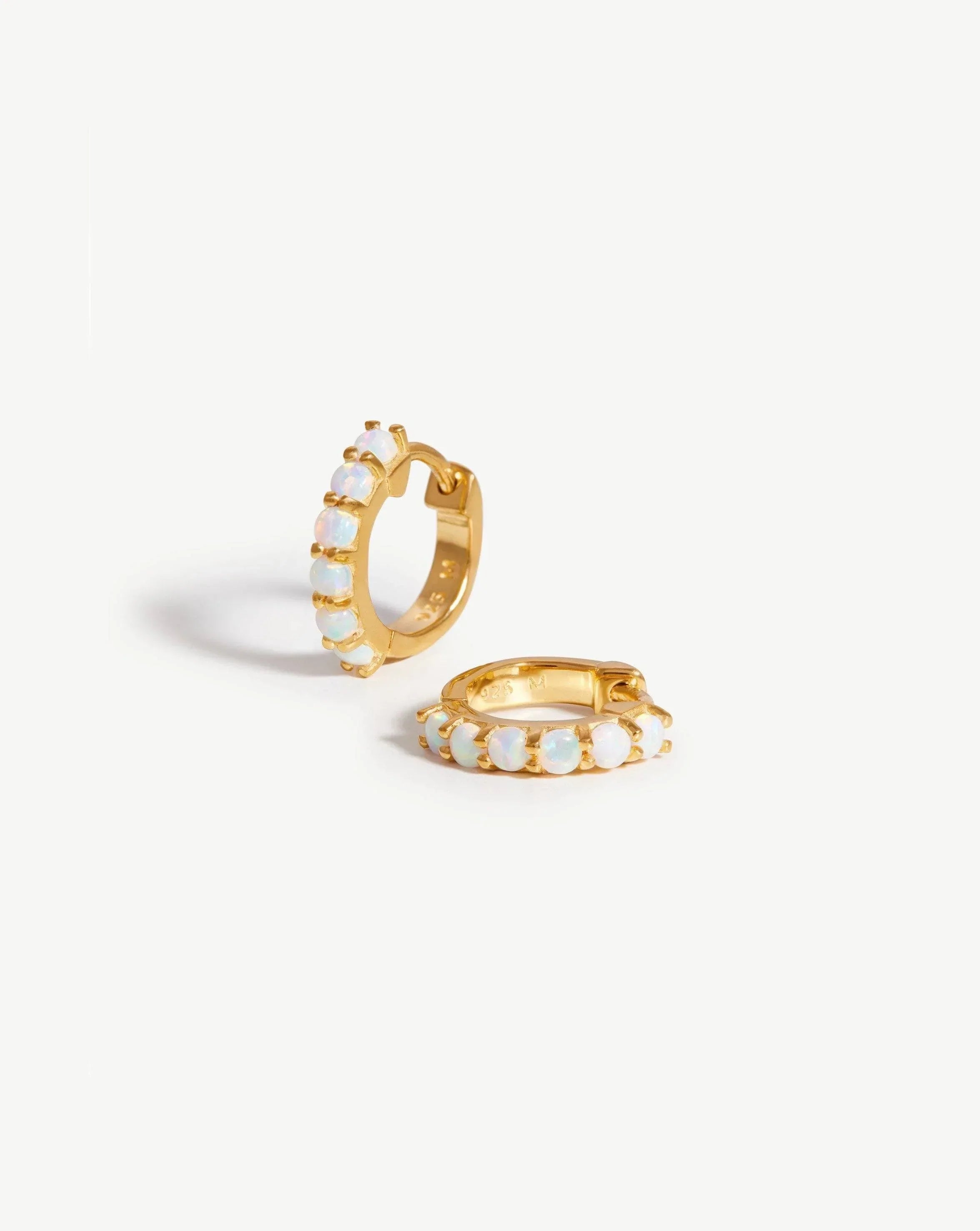 Opalite Gemstone Huggie Earrings | 18k Gold Plated Sterling Silver