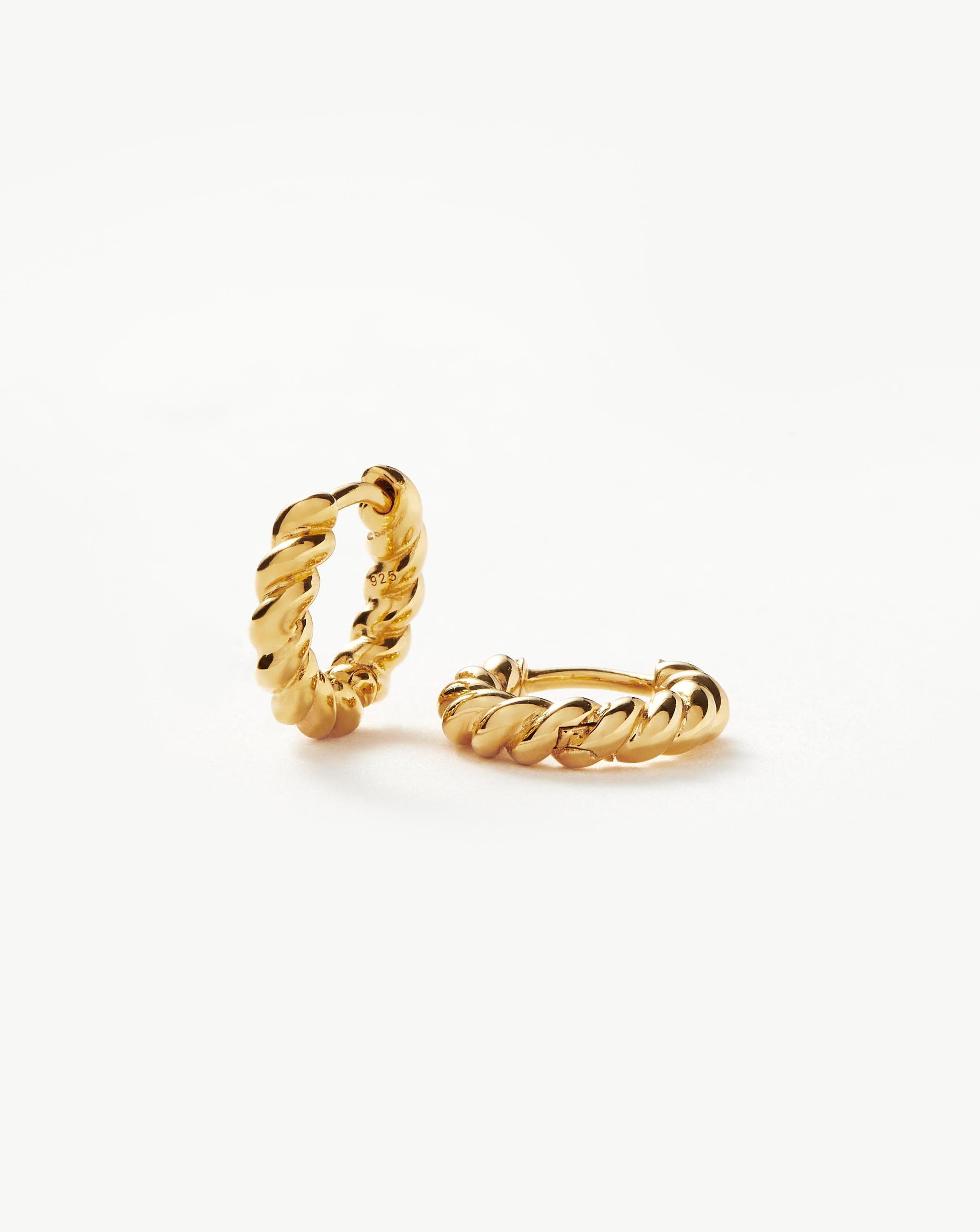 18k Gold Huggie Hoops with Hidden Hinge | Twisted Helical Design