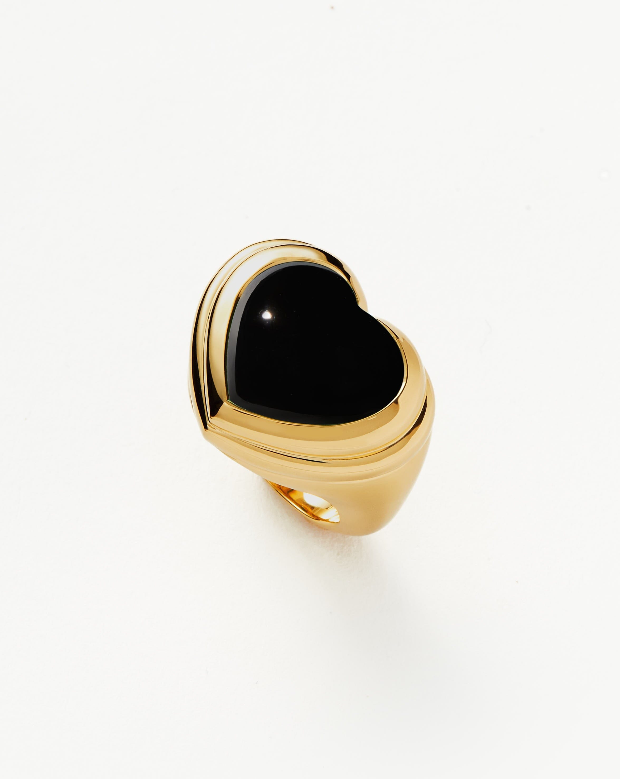 Black Onyx Heart Ring | 18k Gold Plated Gemstone Jewelry