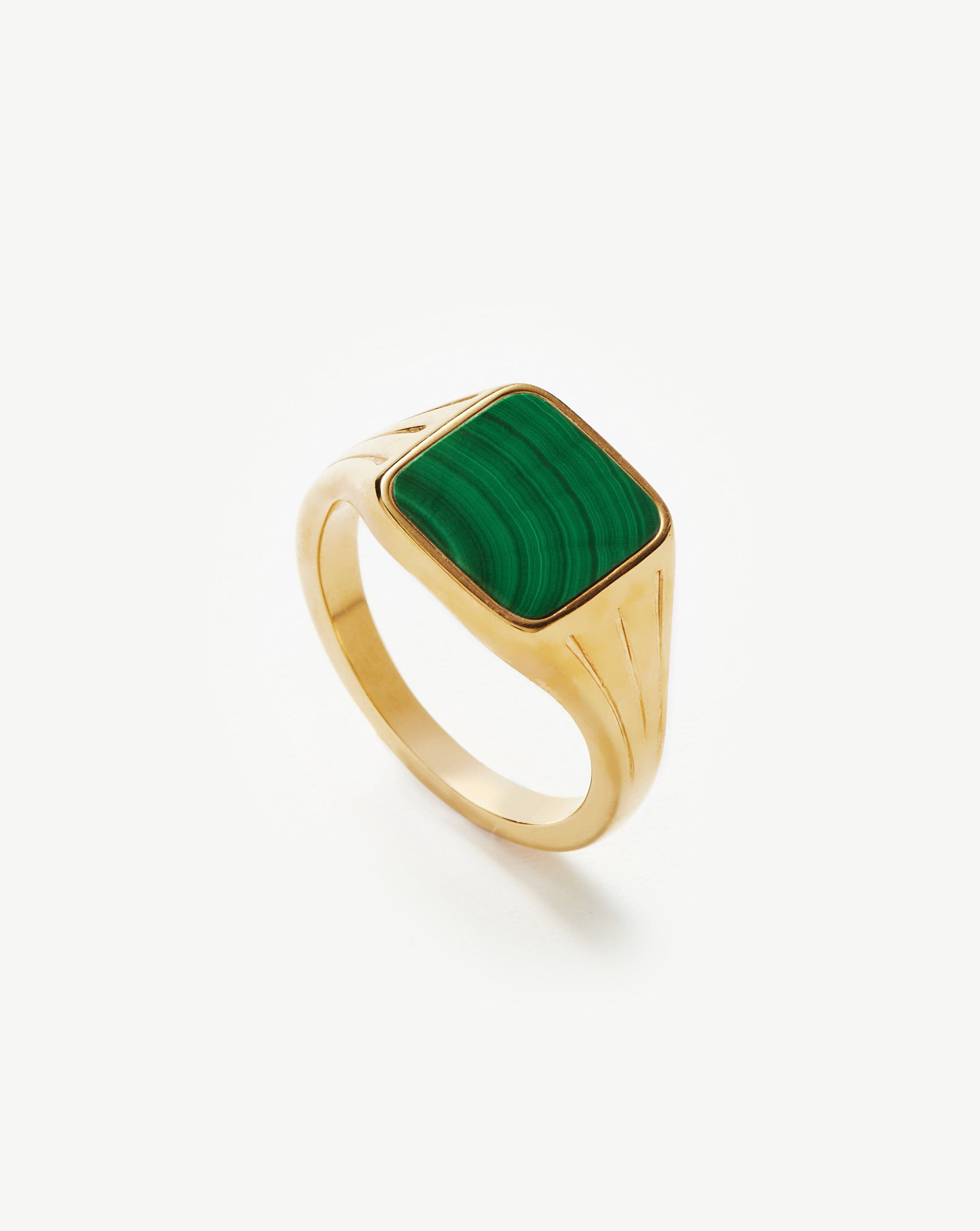 Vintage Signet Ring 18k Gold Vermeil & Malachite | Lucy Williams