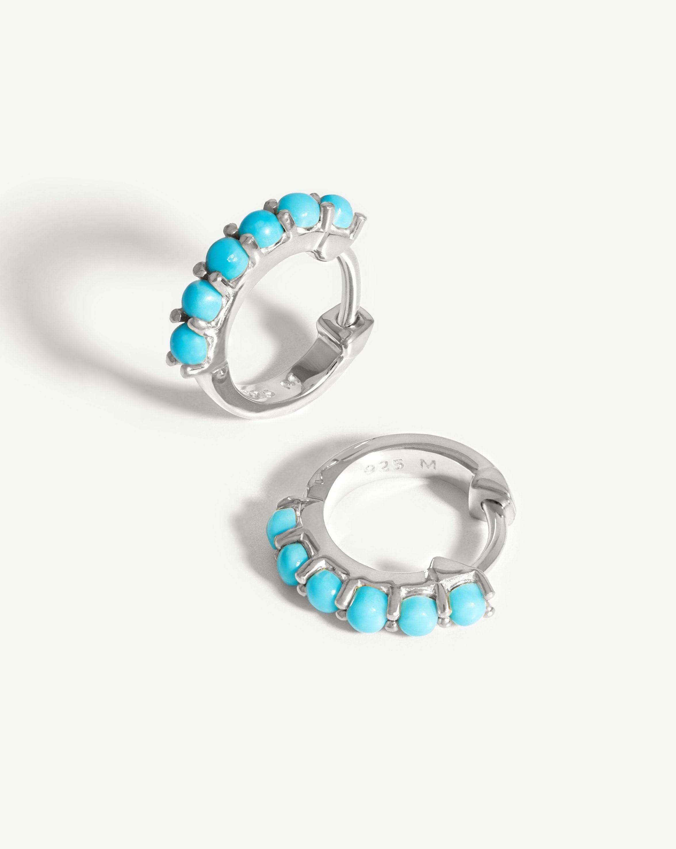 Turquoise Huggie Earrings for Small Lobes | Sterling Silver