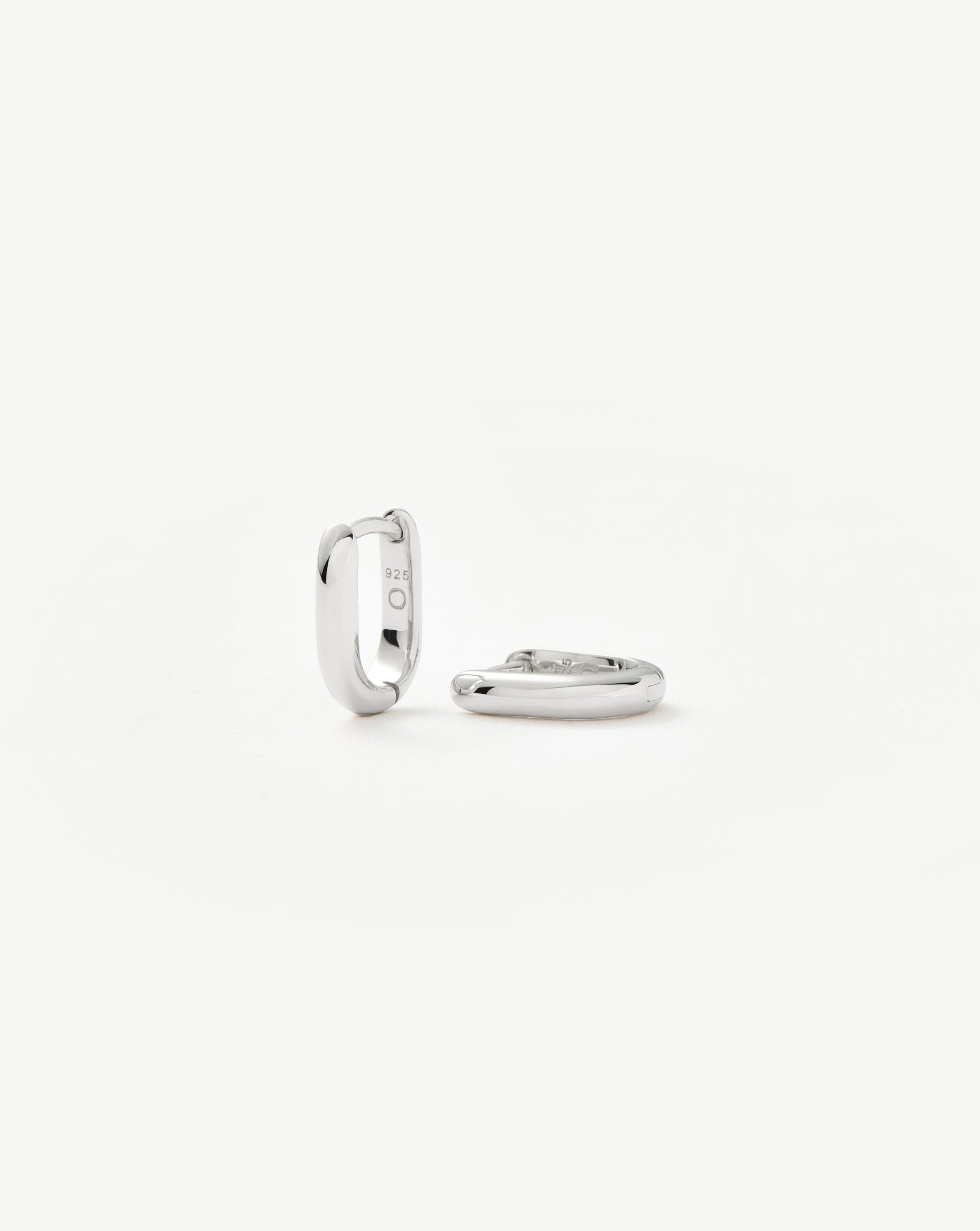 Classic Ovate Huggie Earrings | Rhodium Plated Recycled Silver