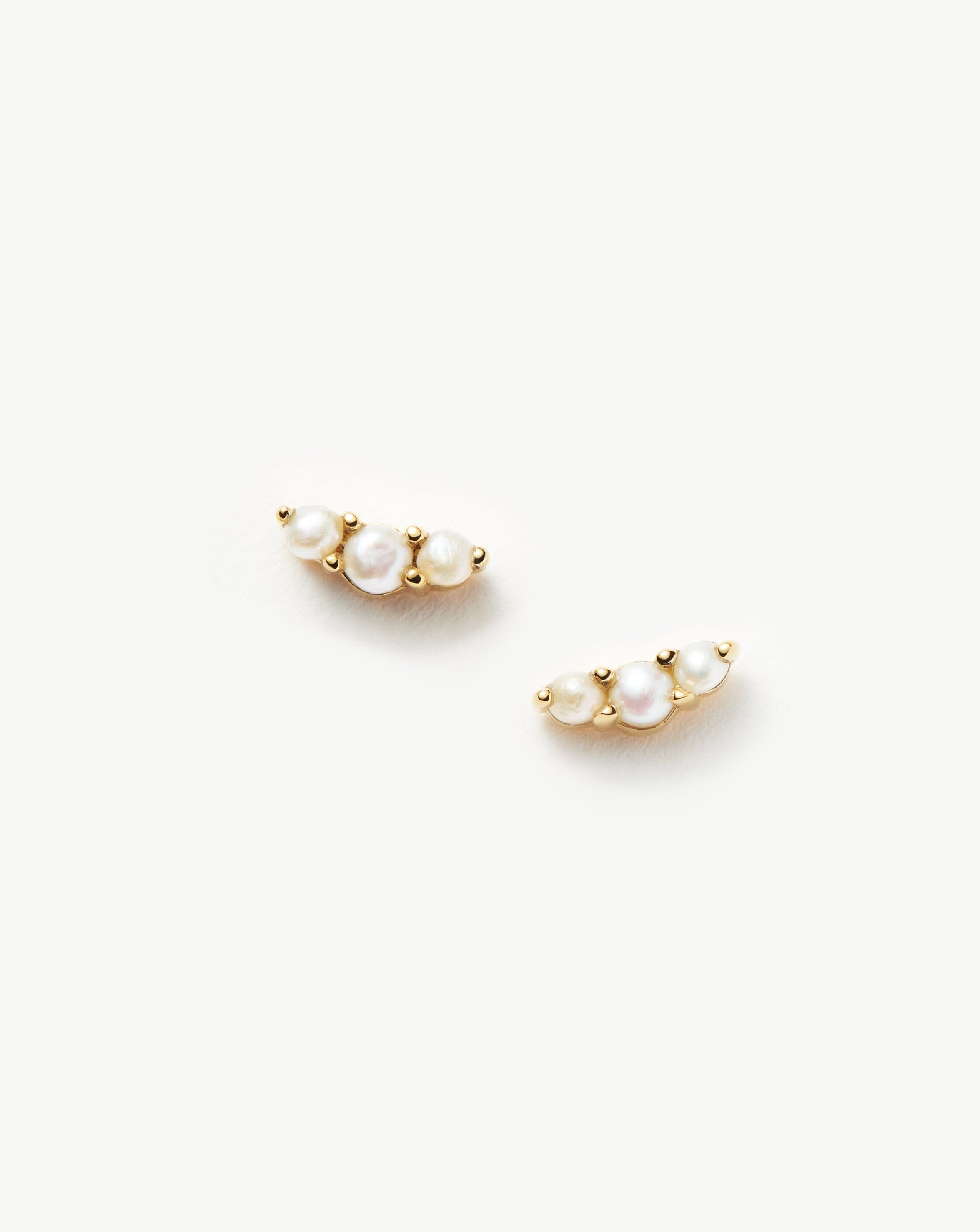 Pearl Trio Stud Earrings in 18k Gold Vermeil | Delicate Stackable Jewelry
