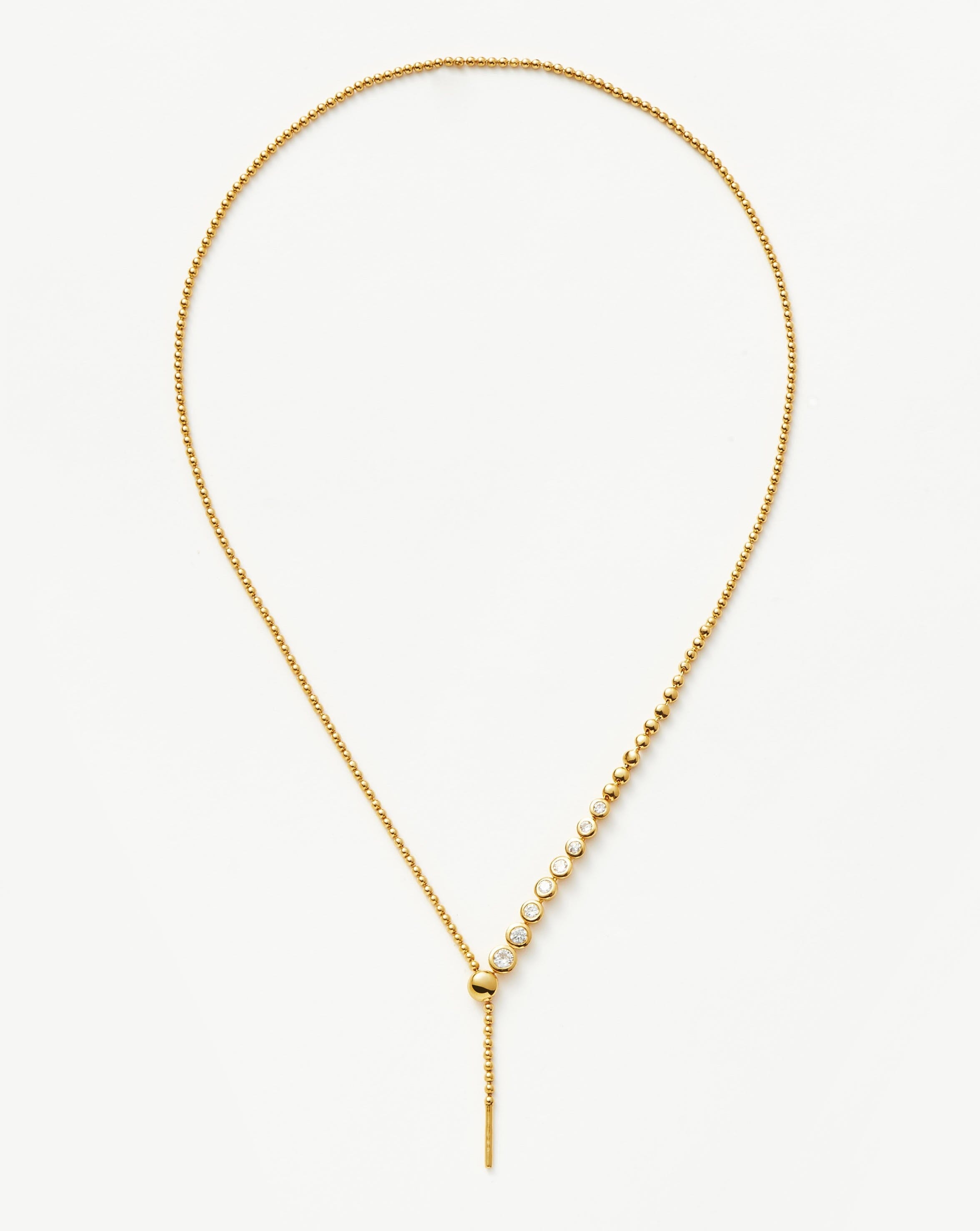 Beaded Lariat Necklace with Gold Vermeil & Cubic Zirconia | Adjustable Slider