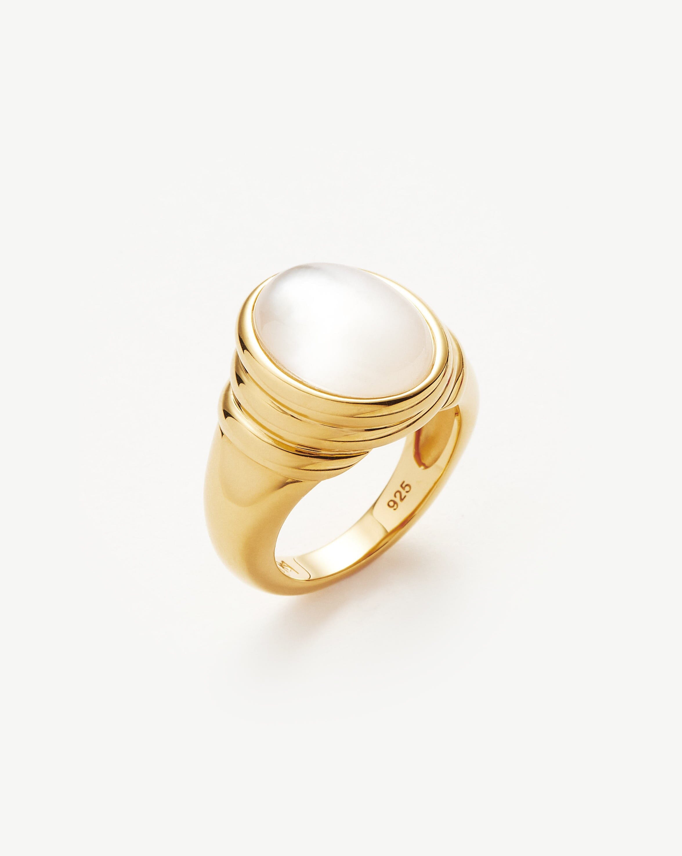 Chunky Gemstone Ring in 18k Gold Vermeil with Mother of Pearl & Quartz | Savi Ridge