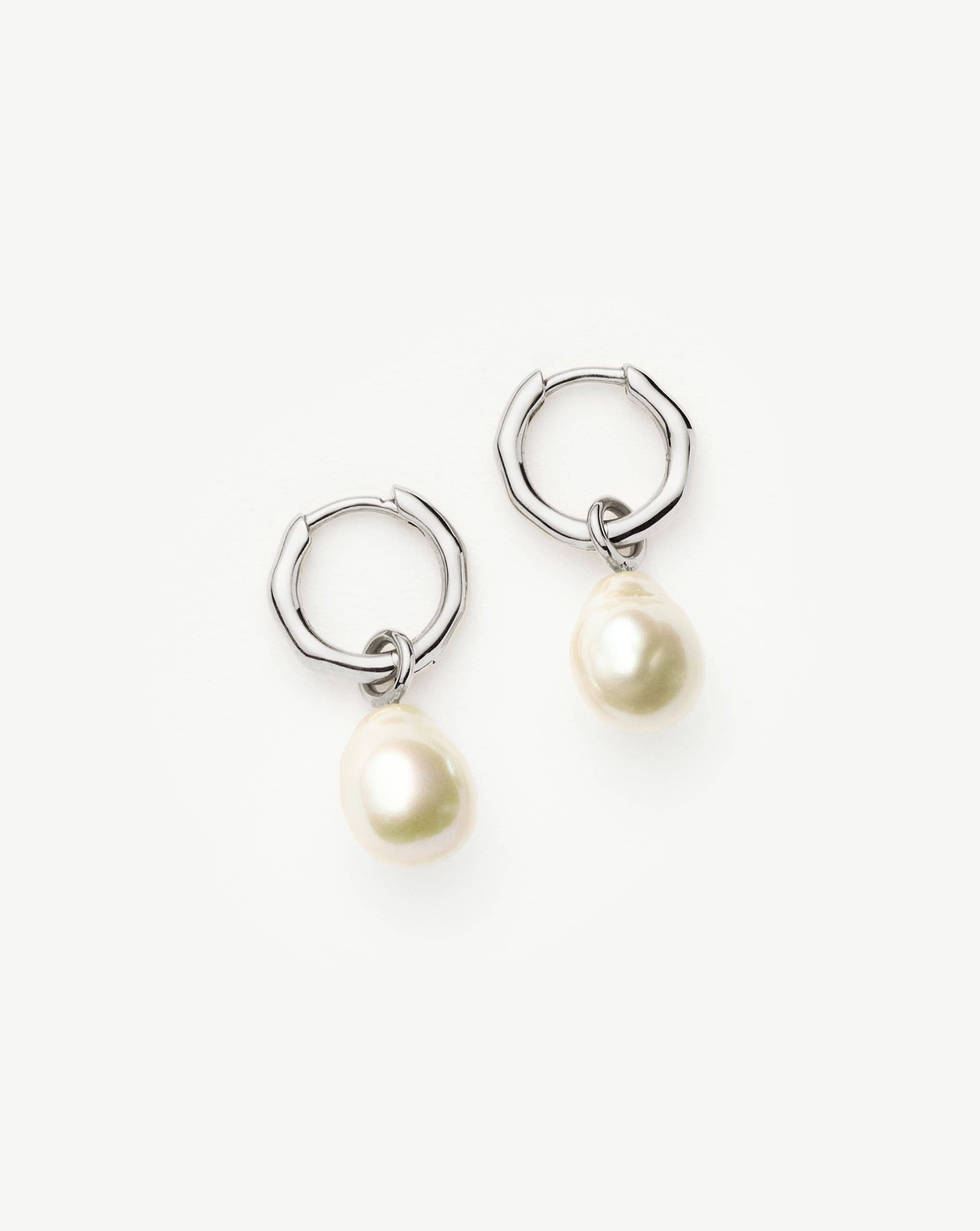 Baroque Pearl Hoop Earrings in 14k Recycled White Gold | Organic & Ethical