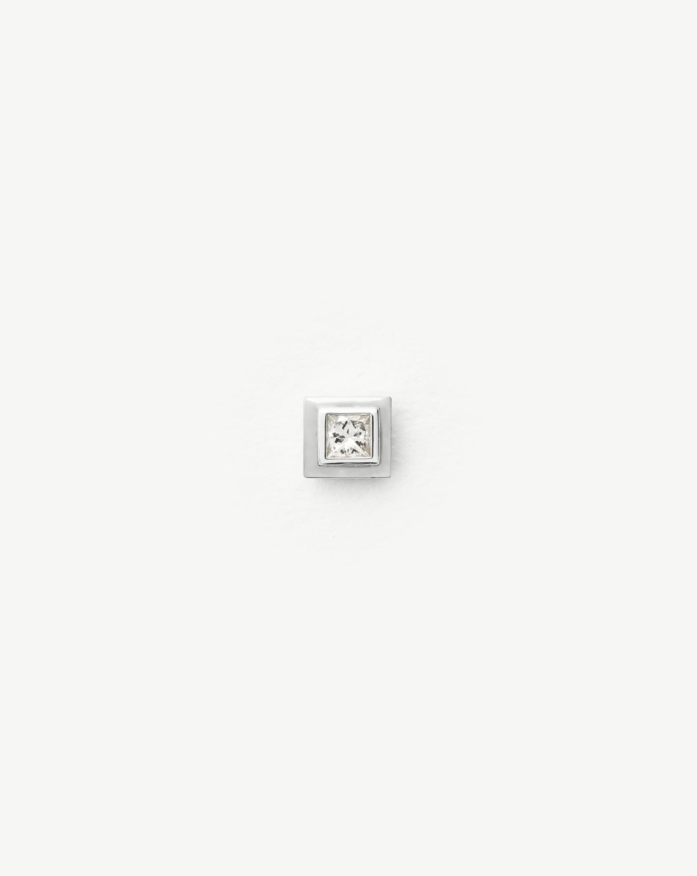 Square Diamond Stud Earrings in 14k White Gold | Labret Back