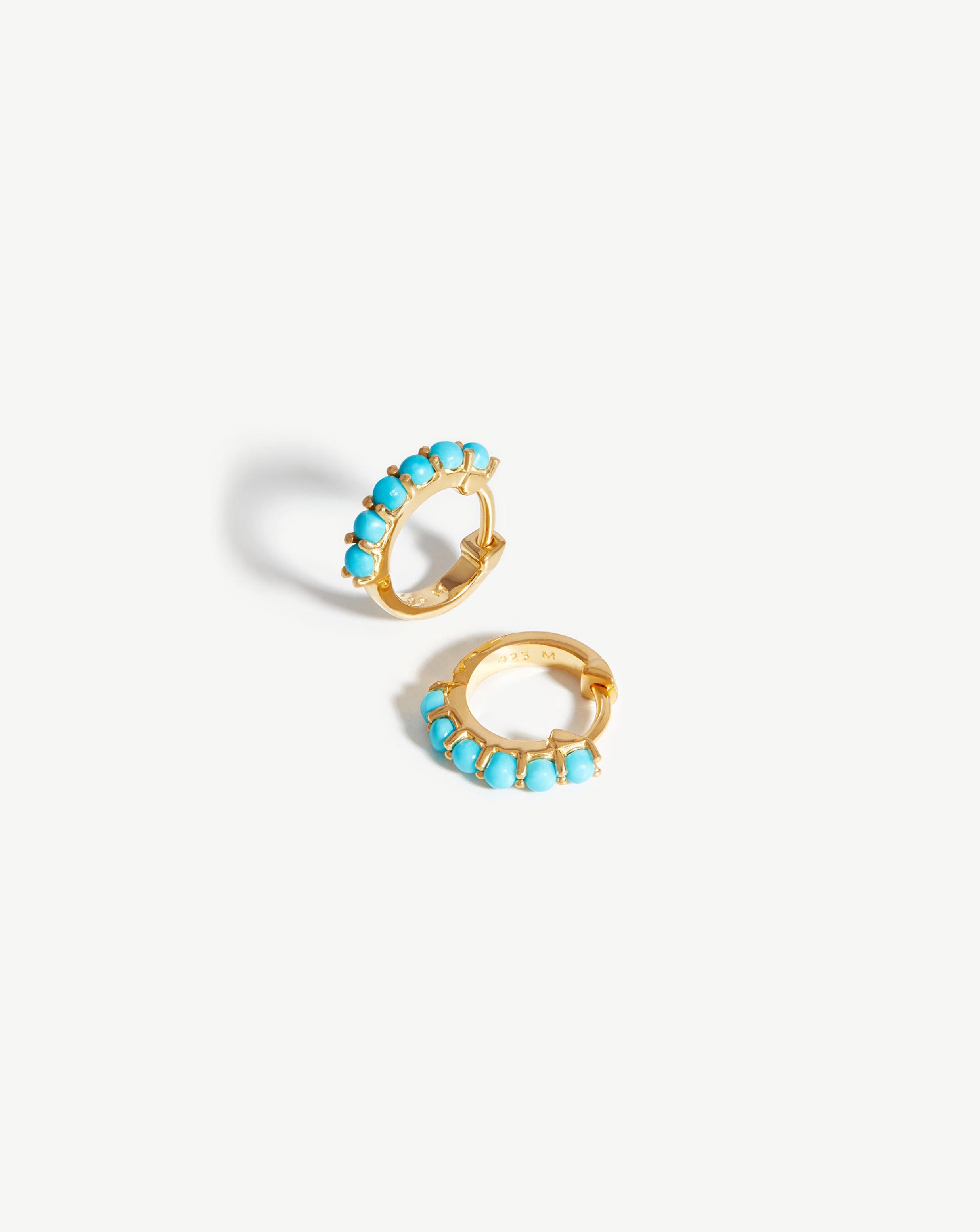 Turquoise Huggie Earrings in 18k Gold Vermeil | Small Hoops for Piercings