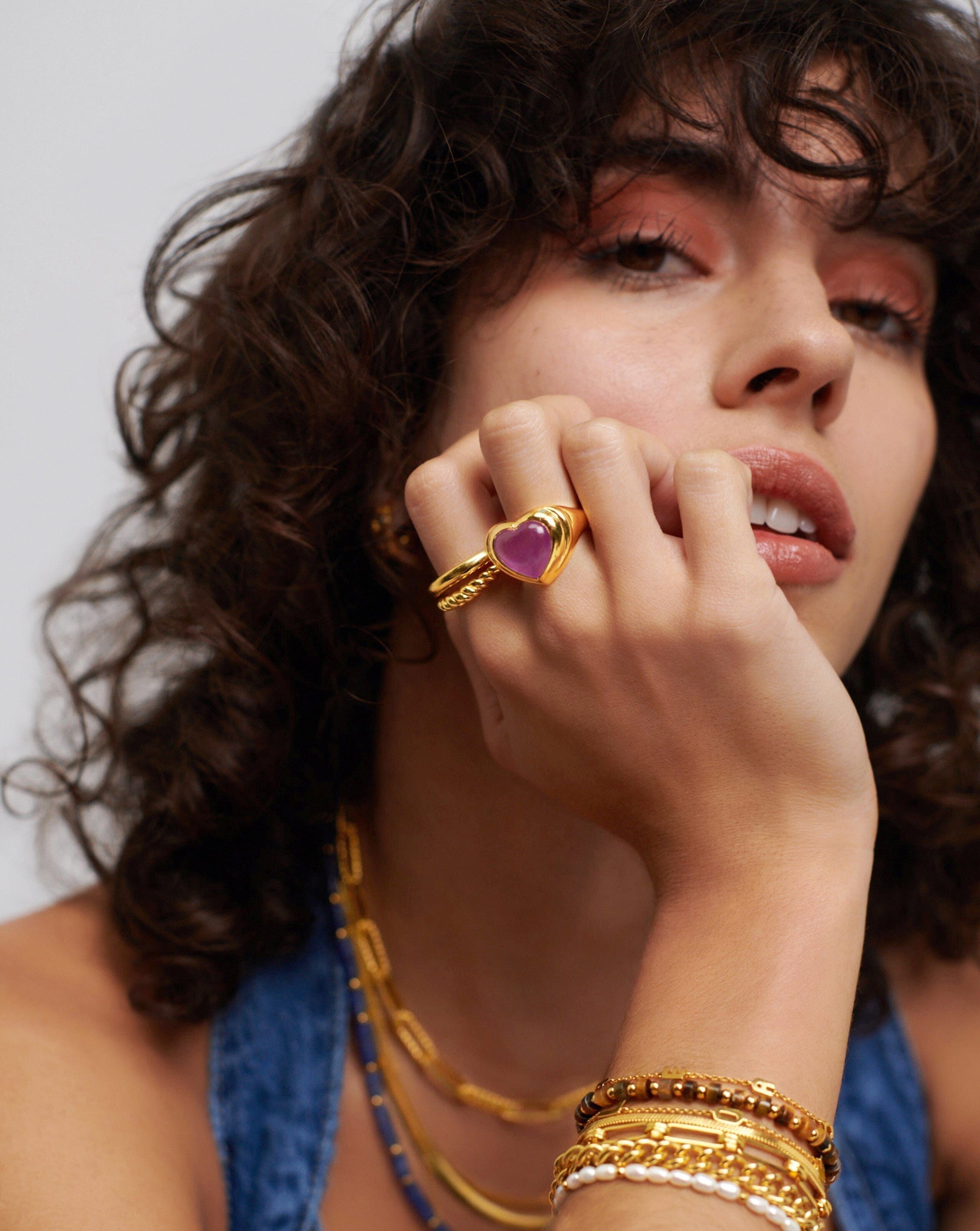 Purple Quartz Heart Ring | 18k Gold Plated Gemstone Jewelry