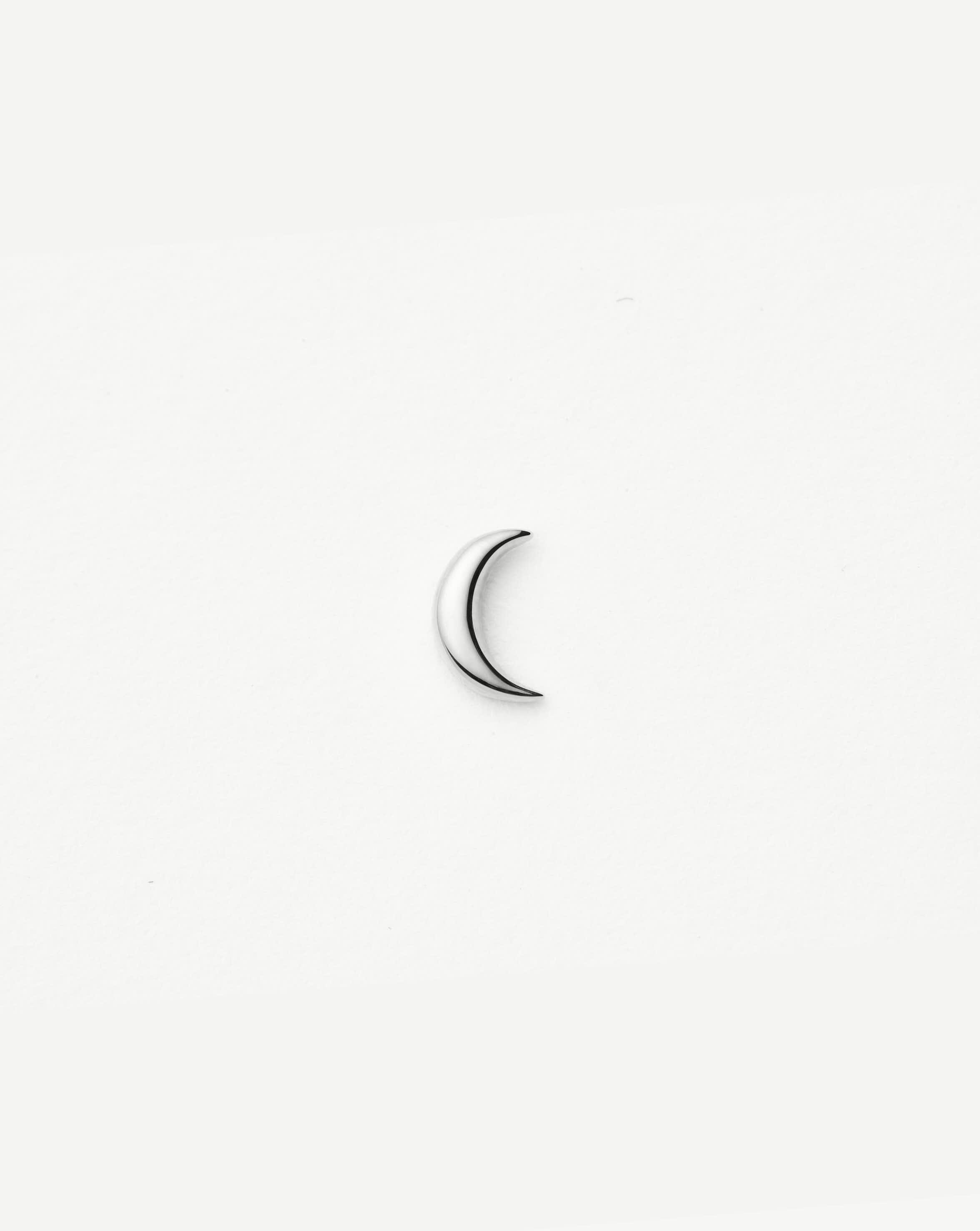 14k White Gold Moon Stud Earrings for Healed Piercings | Fine Moon