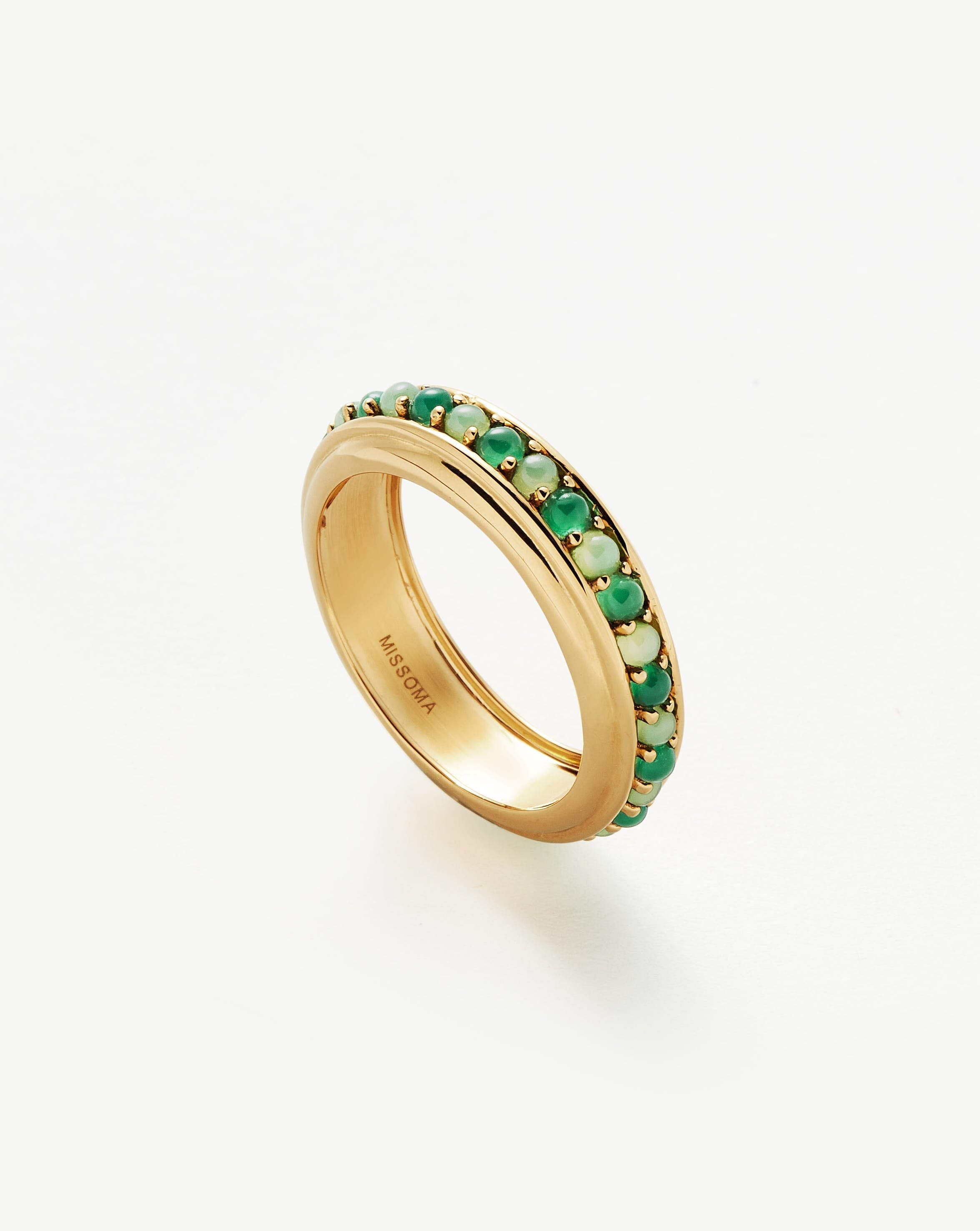 Green Onyx & Chalcedony Stacking Ring | 18k Gold Vermeil | Hot Rox