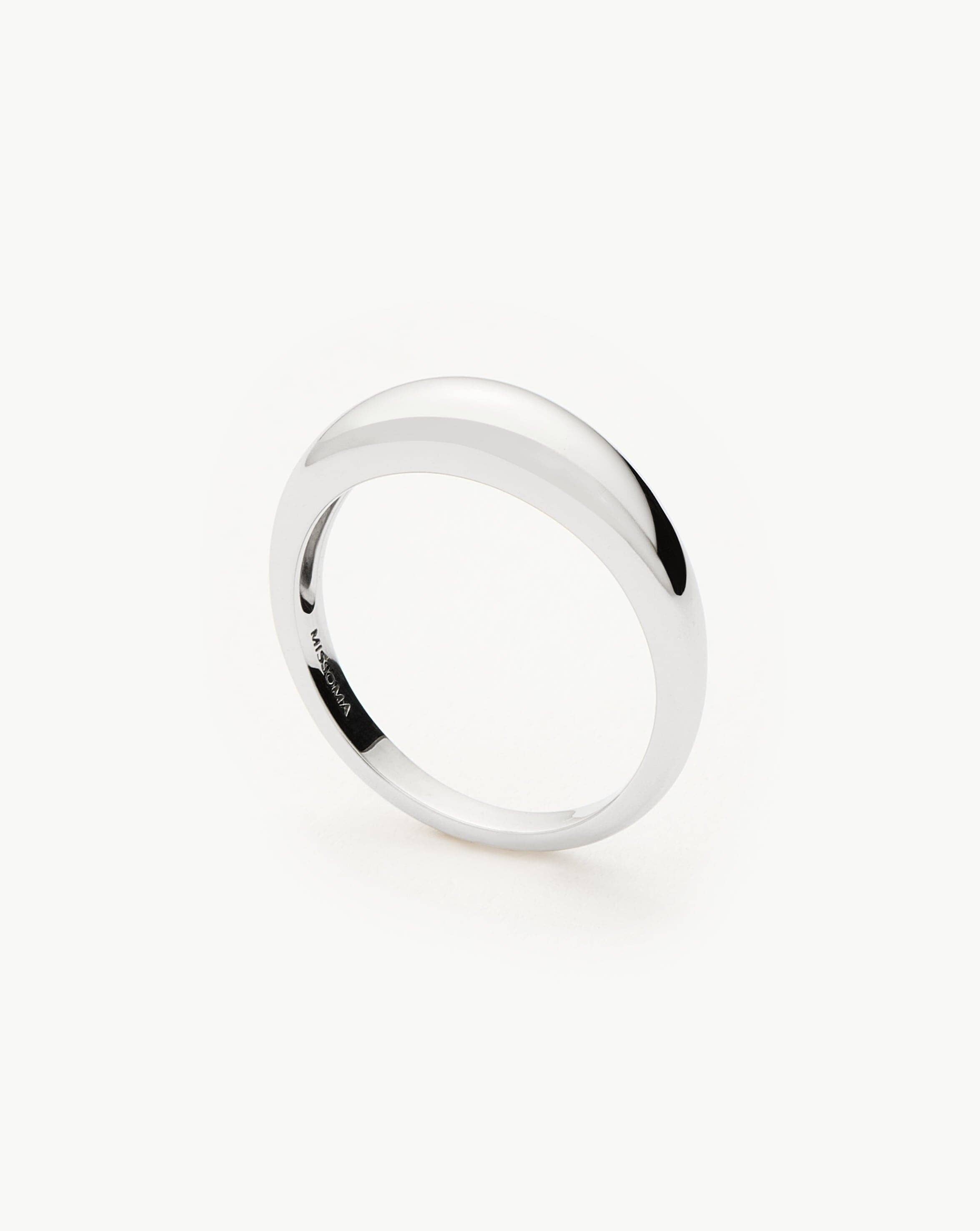 14k Solid White Gold Dome Ring | Recycled Gold Stacking Band