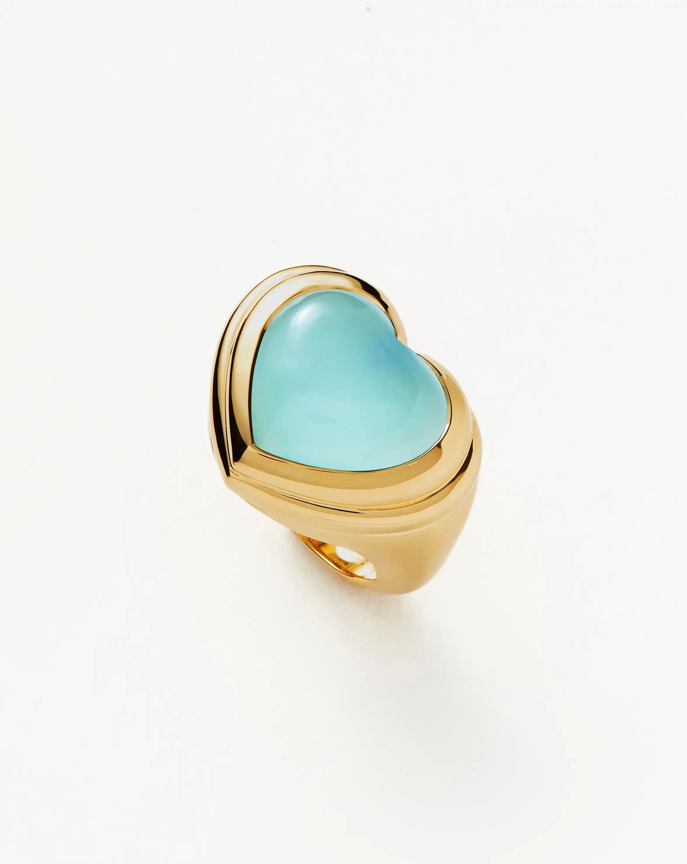 Jelly Heart Gemstone Ring in 18k Gold Plated & Aqua Chalcedony | Harmony Stone