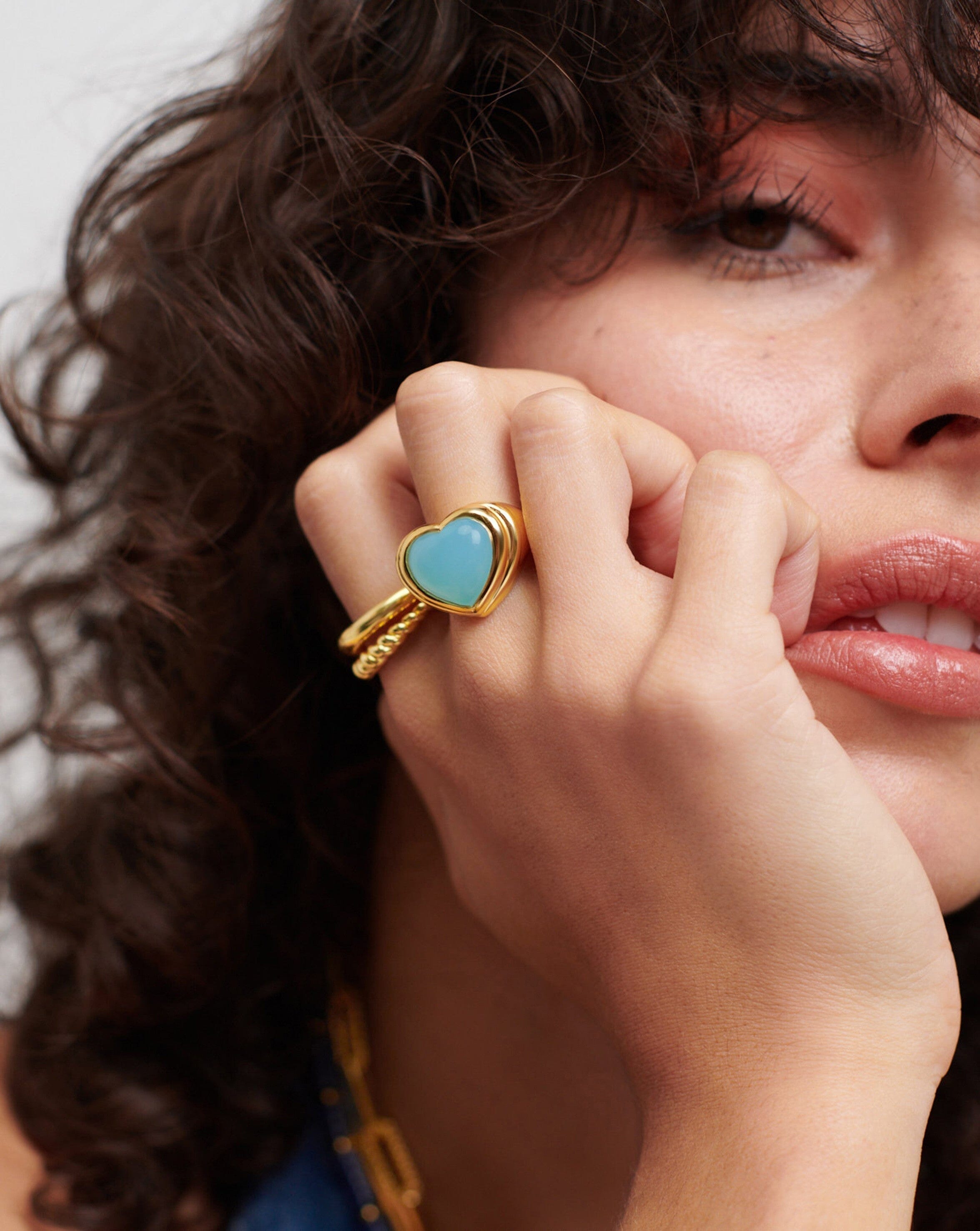Jelly Heart Gemstone Ring in 18k Gold Plated & Aqua Chalcedony | Harmony Stone