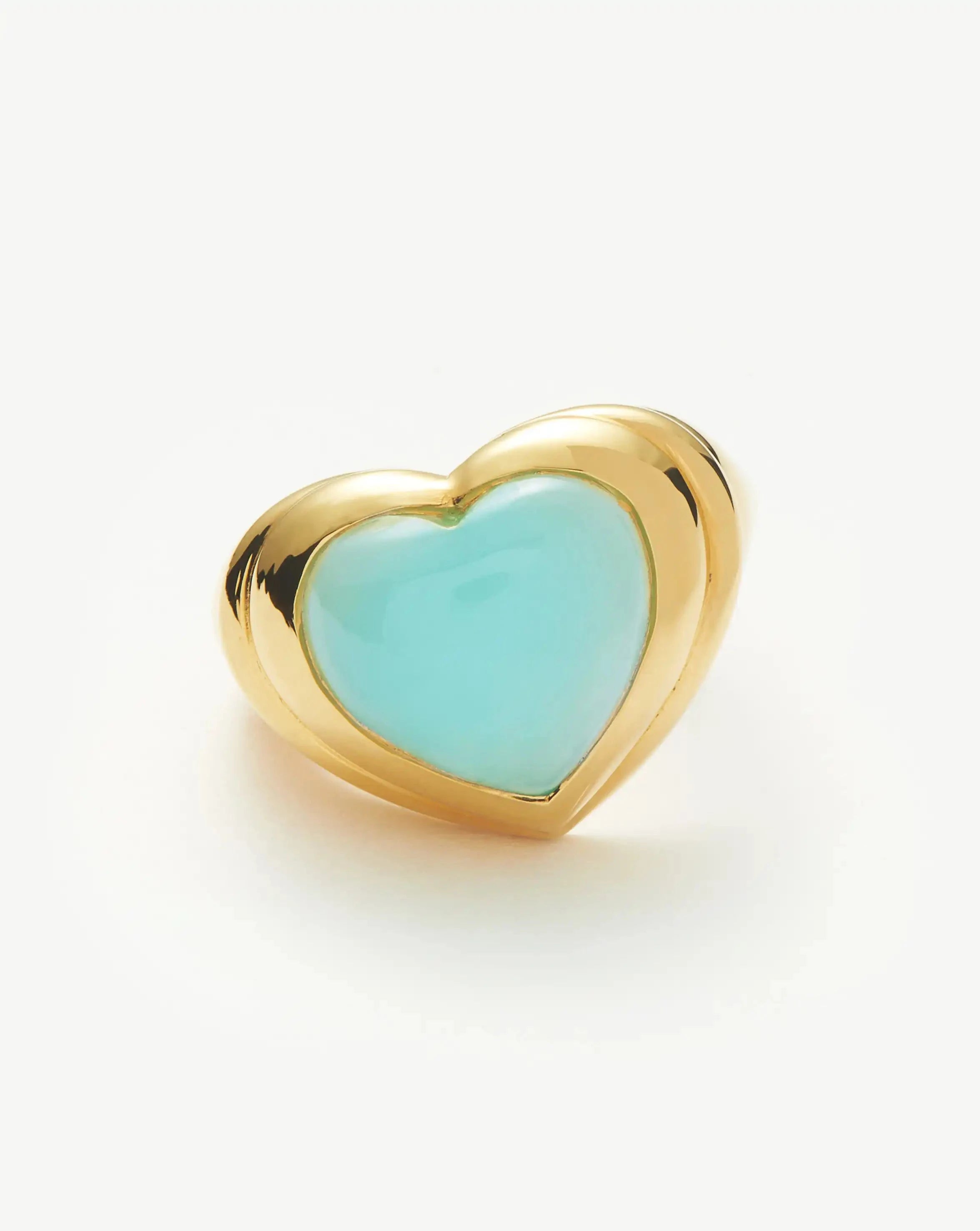 Jelly Heart Gemstone Ring in 18k Gold Plated & Aqua Chalcedony | Harmony Stone