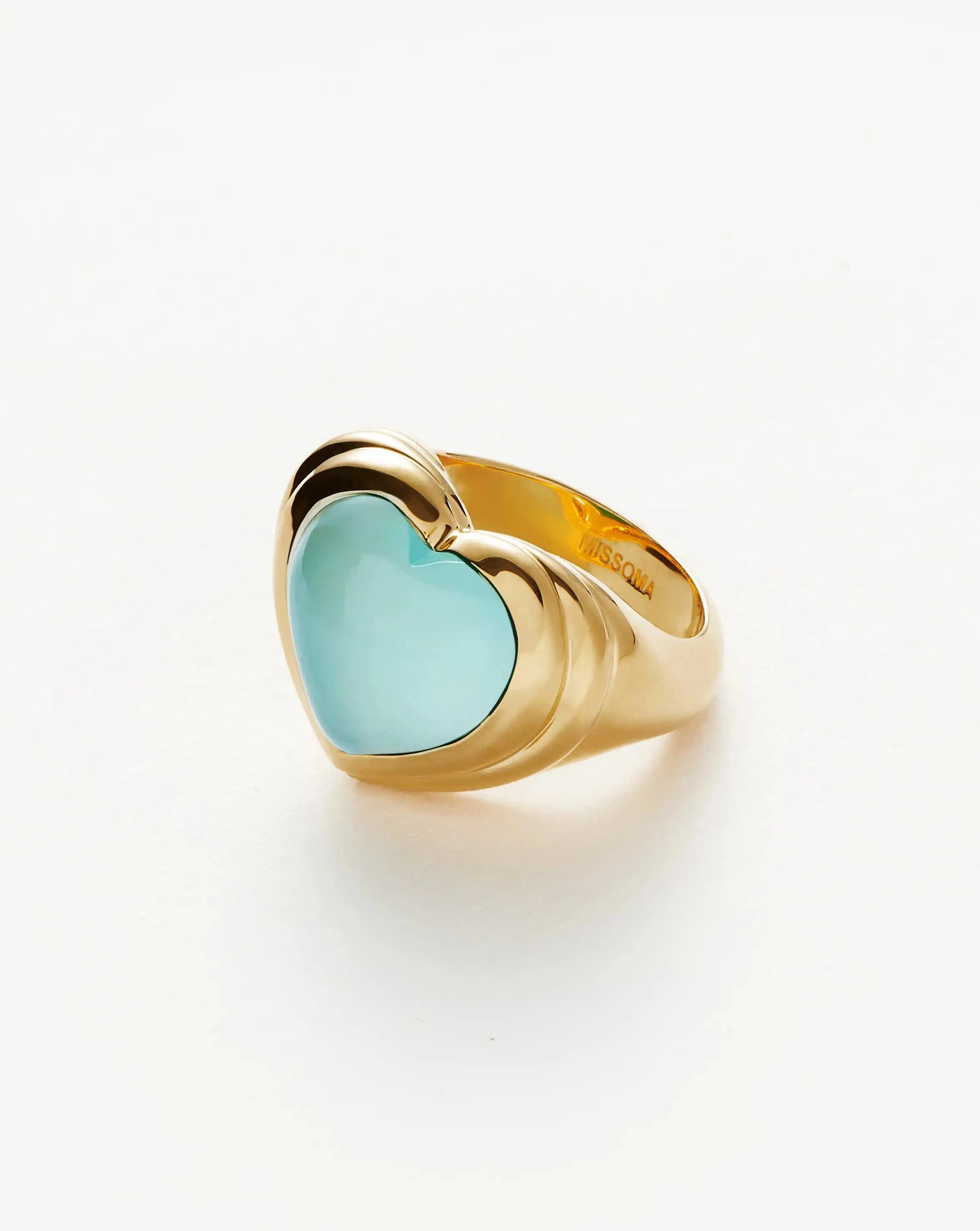 Jelly Heart Gemstone Ring in 18k Gold Plated & Aqua Chalcedony | Harmony Stone
