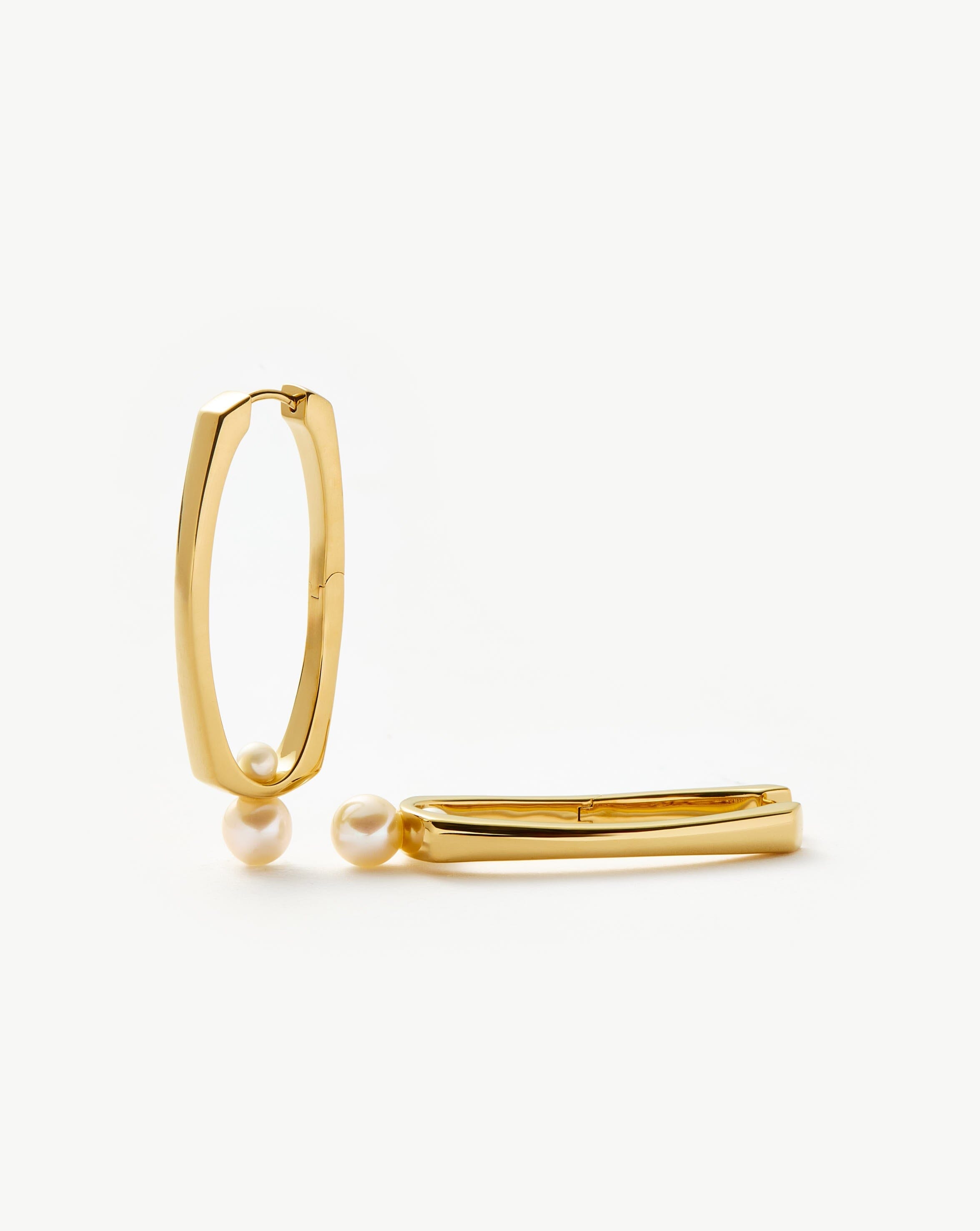 Pearl Hoop Earrings | 18k Gold Plated & Button Pearl Design