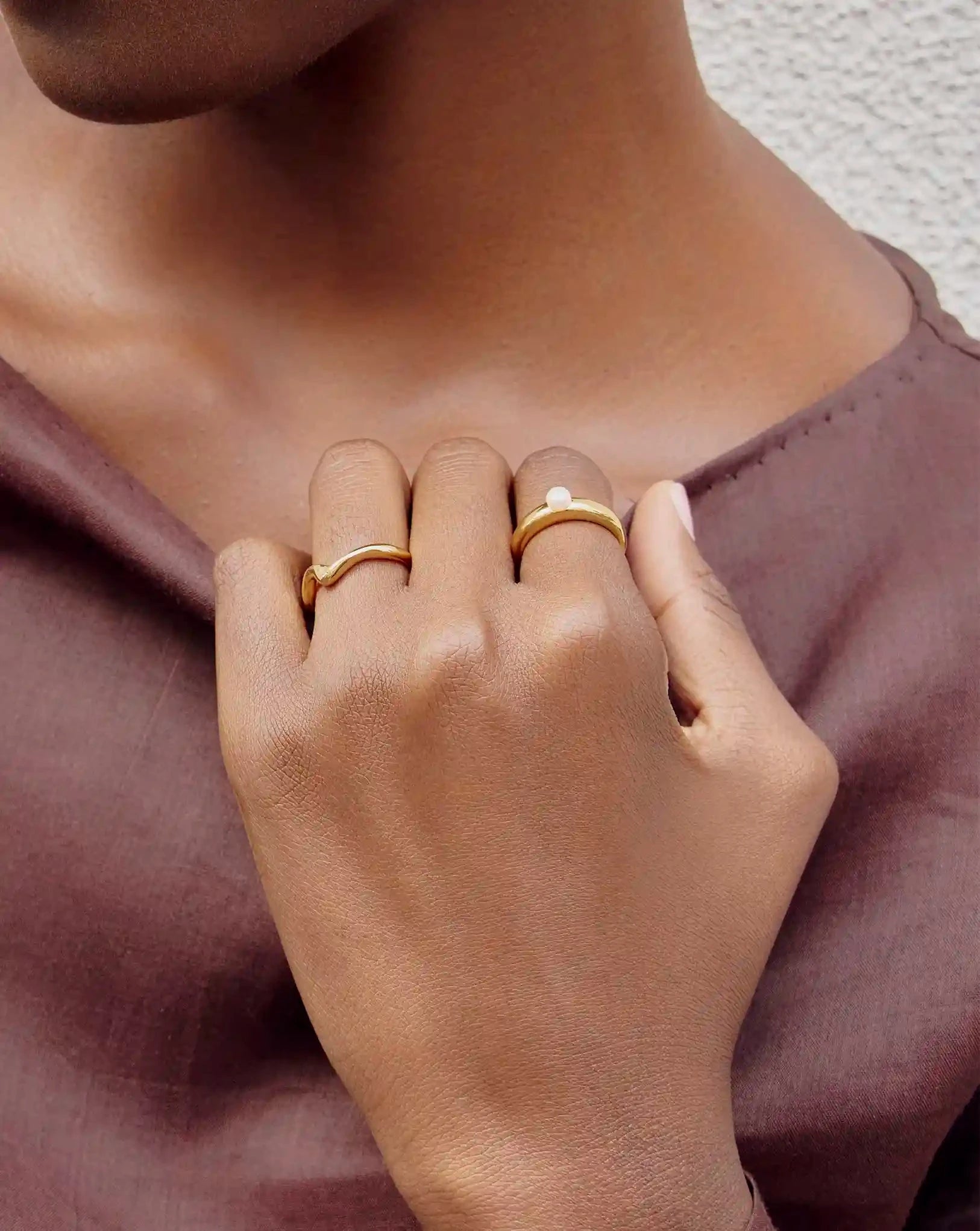 Pearl Stacking Ring in 18k Gold Vermeil | Button Pearl Design