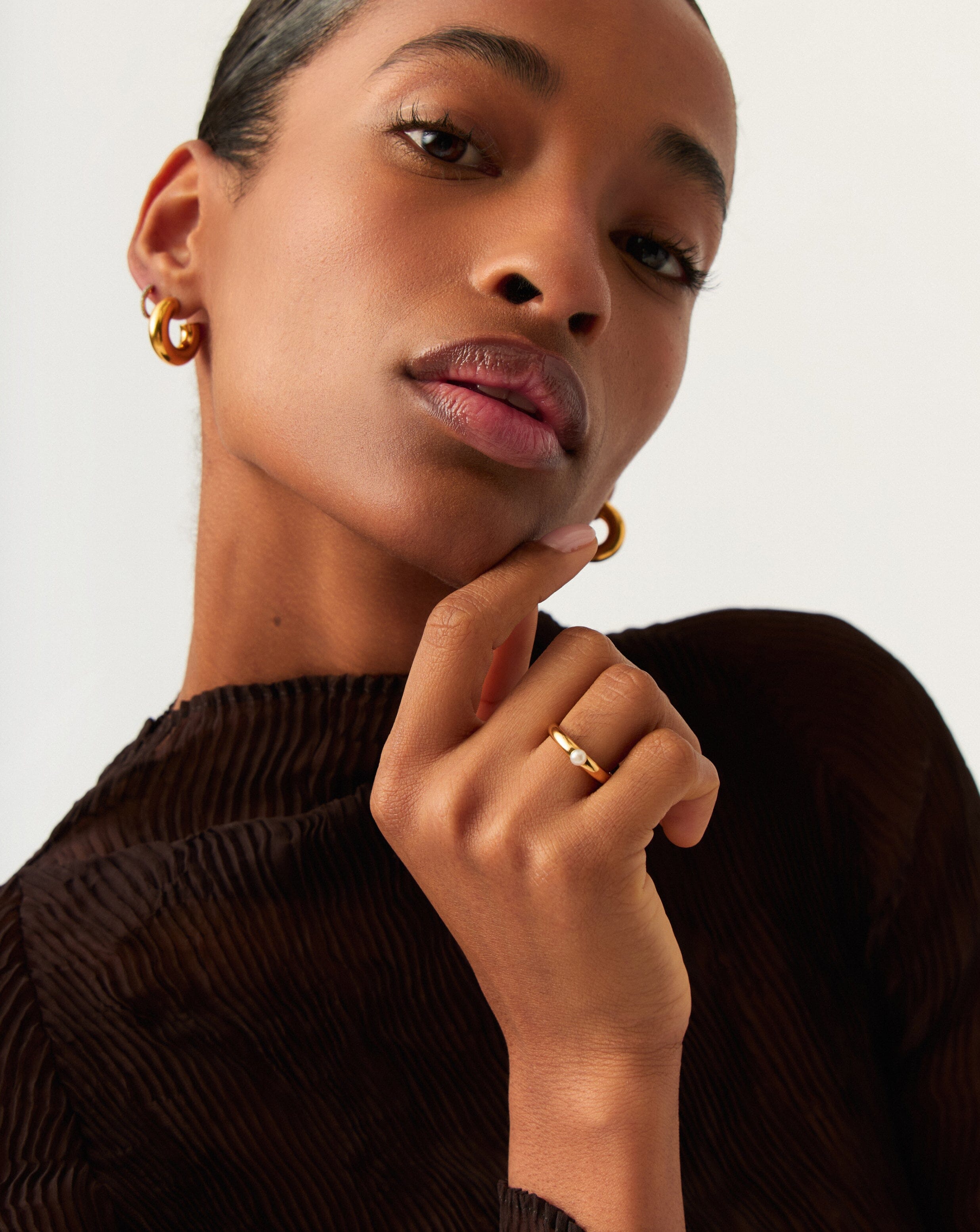 Pearl Stacking Ring in 18k Gold Vermeil | Button Pearl Design