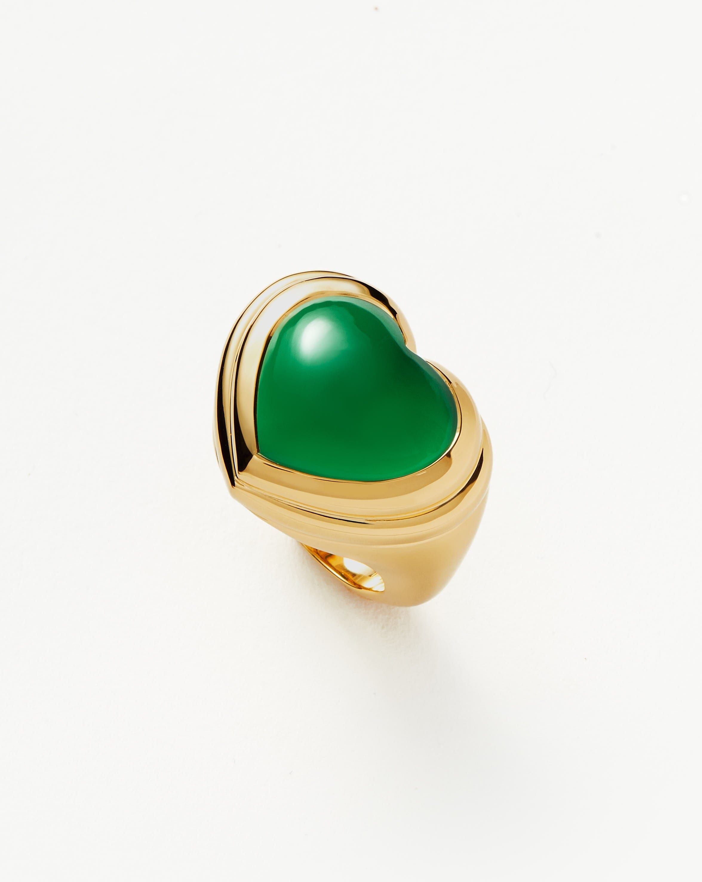 Chunky Jelly Heart Ring | 18k Gold Plated & Green Chalcedony