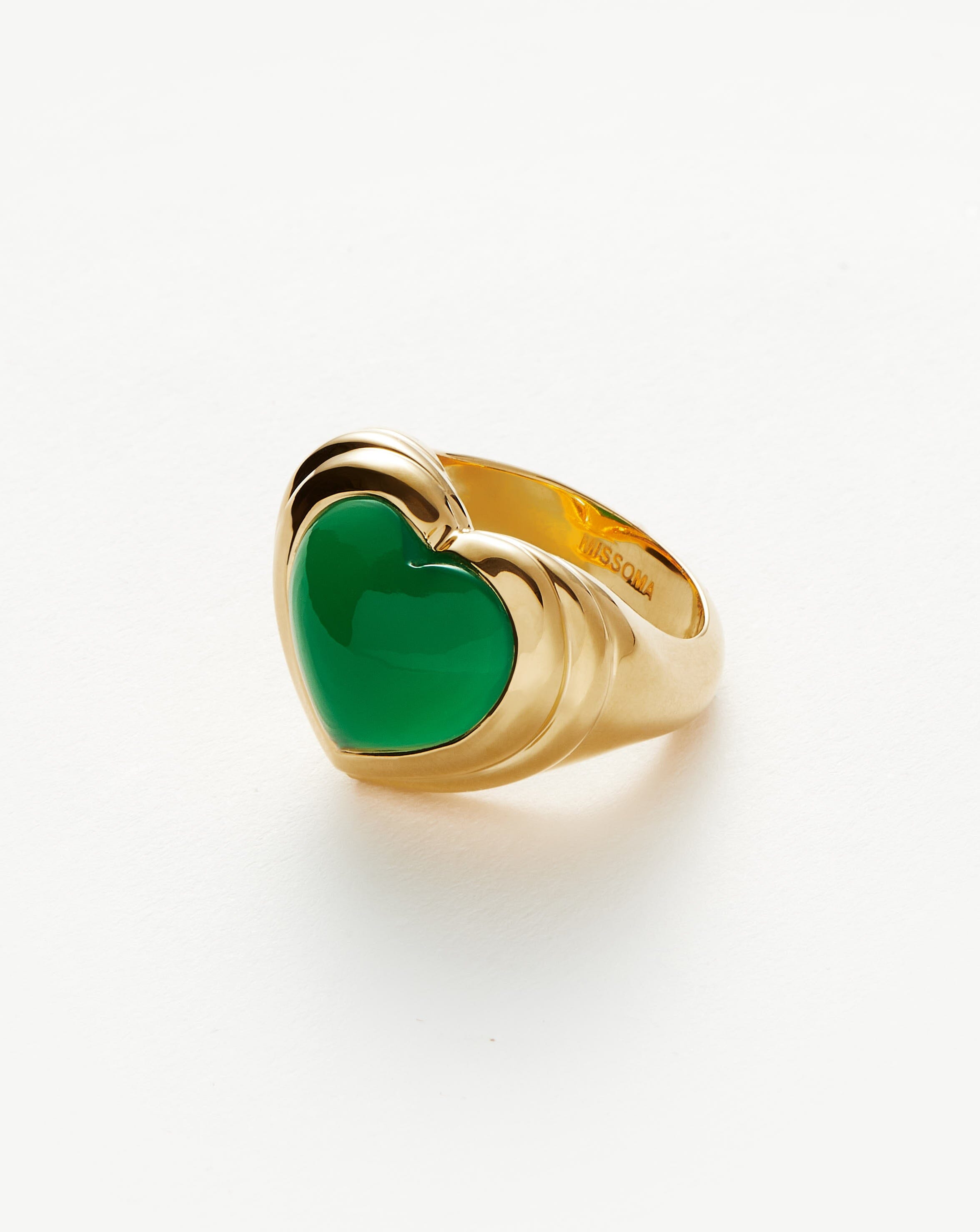 Chunky Jelly Heart Ring | 18k Gold Plated & Green Chalcedony