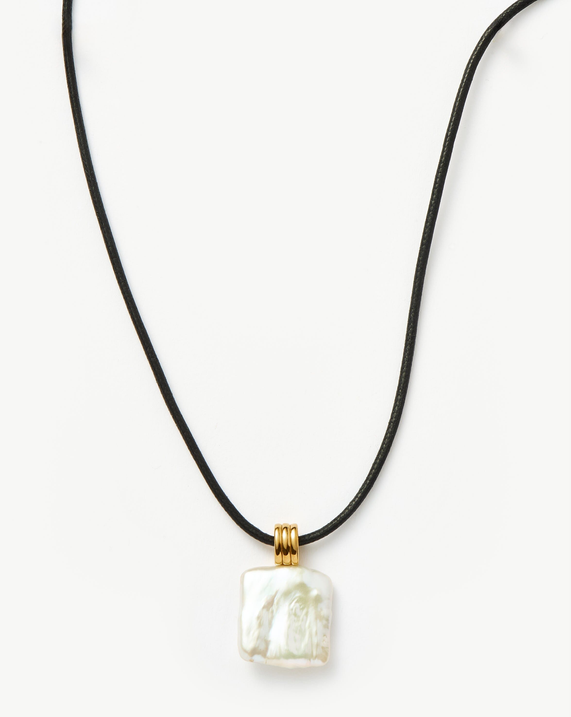 Square Pearl Pendant Necklace | 18k Gold Plated & Adjustable Cord