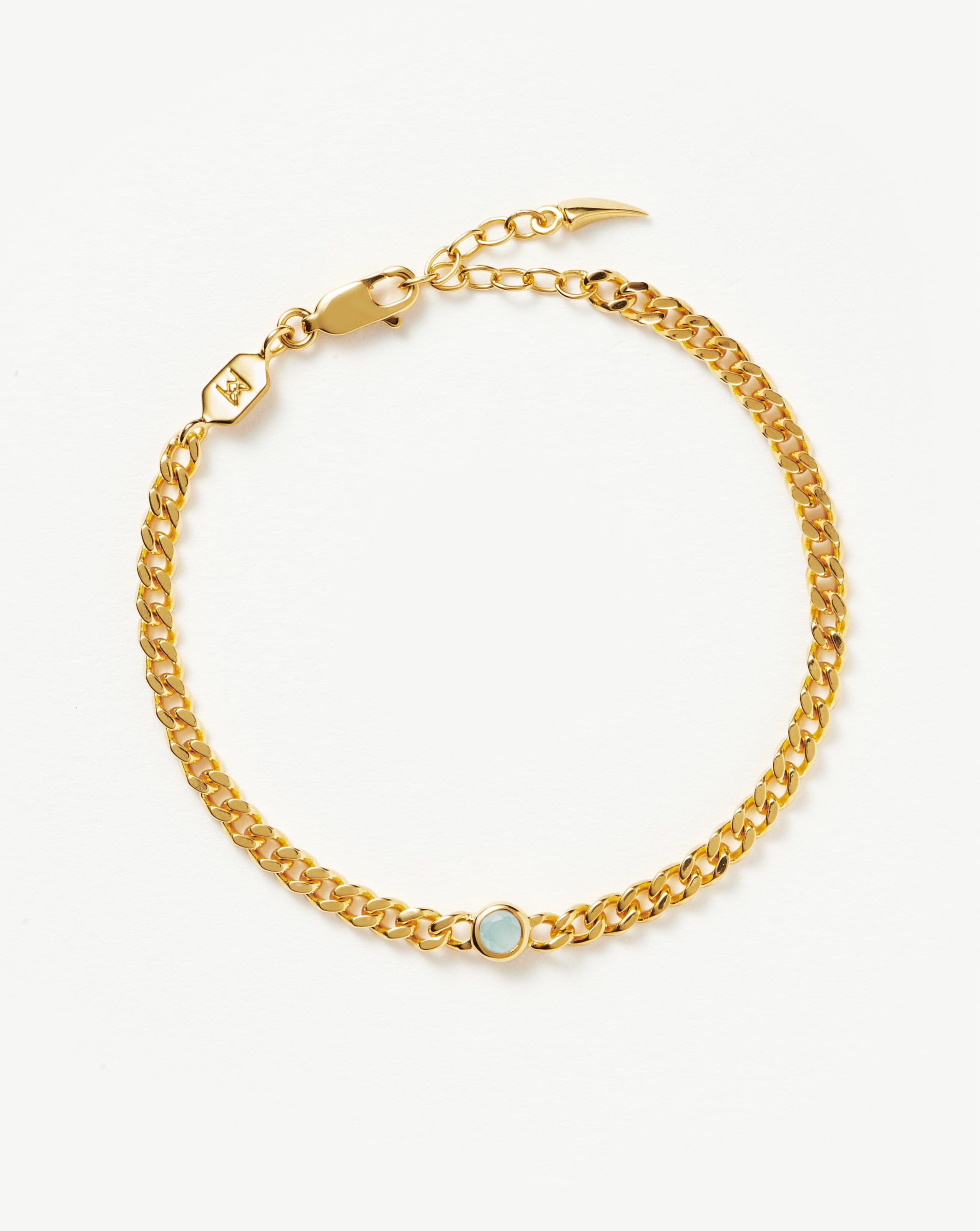 March Birthstone Bracelet | 18k Gold Plated Aqua Chalcedony Chain