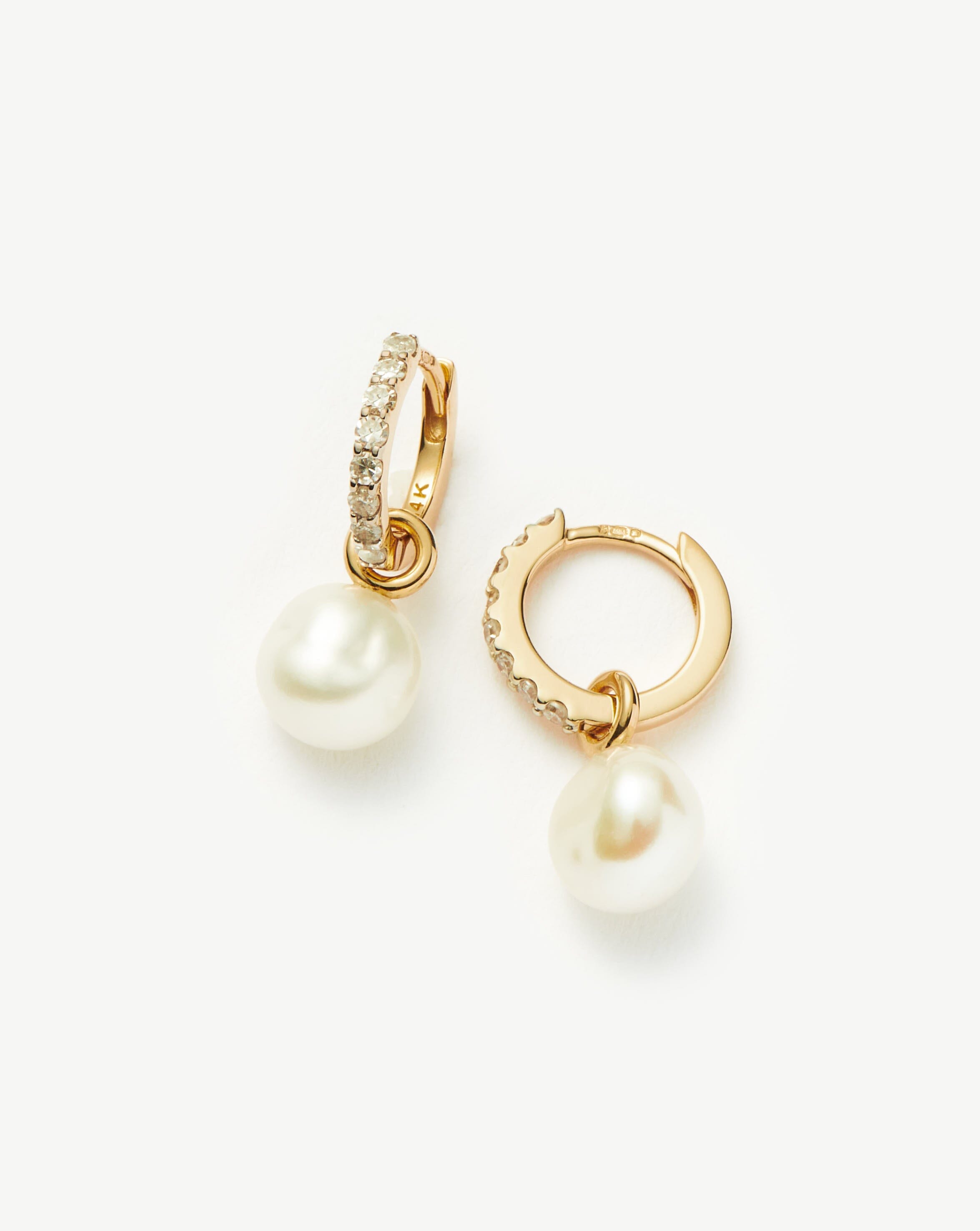 Pearl & Diamond Hoop Earrings in 14k Gold | Handcrafted Luxury