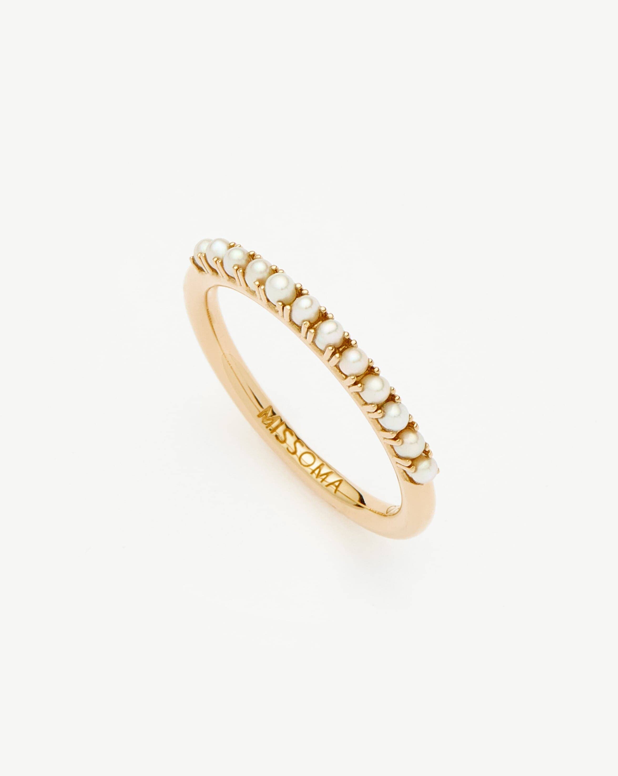 14k Gold Half Eternity Pearl Ring | Recycled Gold & Cultured Pearl