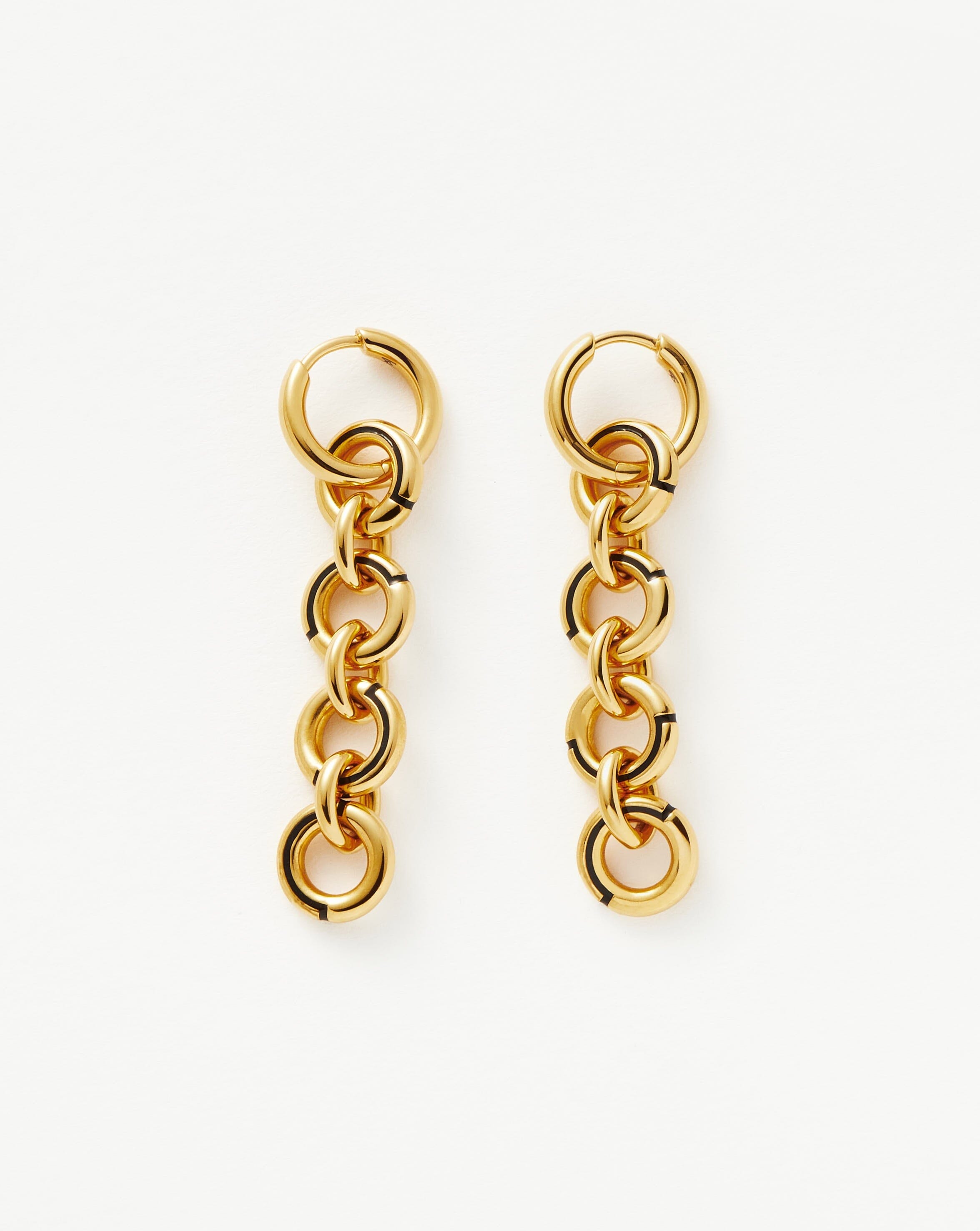 Black Enamel Drop Hoop Earrings | 18k Gold Plated Art Deco Style