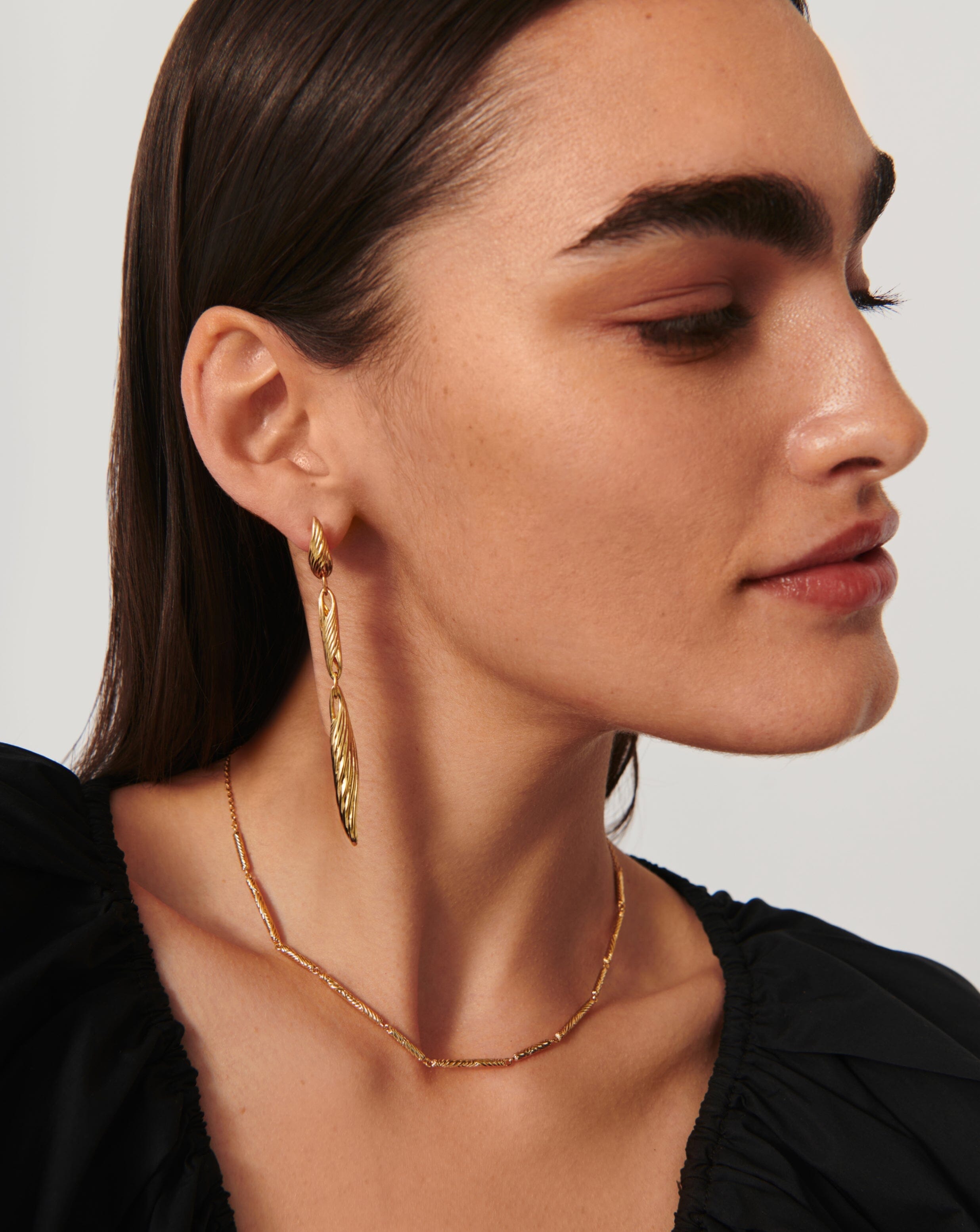 Wavy Ridge Triple Drop Earrings in 18k Gold | Ocean-Inspired Design