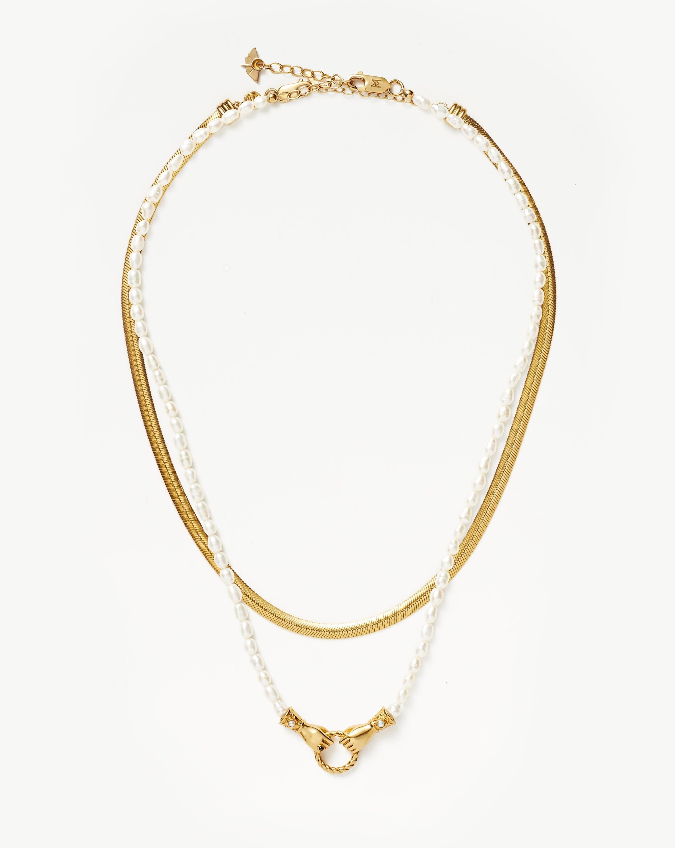In Good Hands Pearl & Snake Chain Necklace Set | 18k Gold Plated